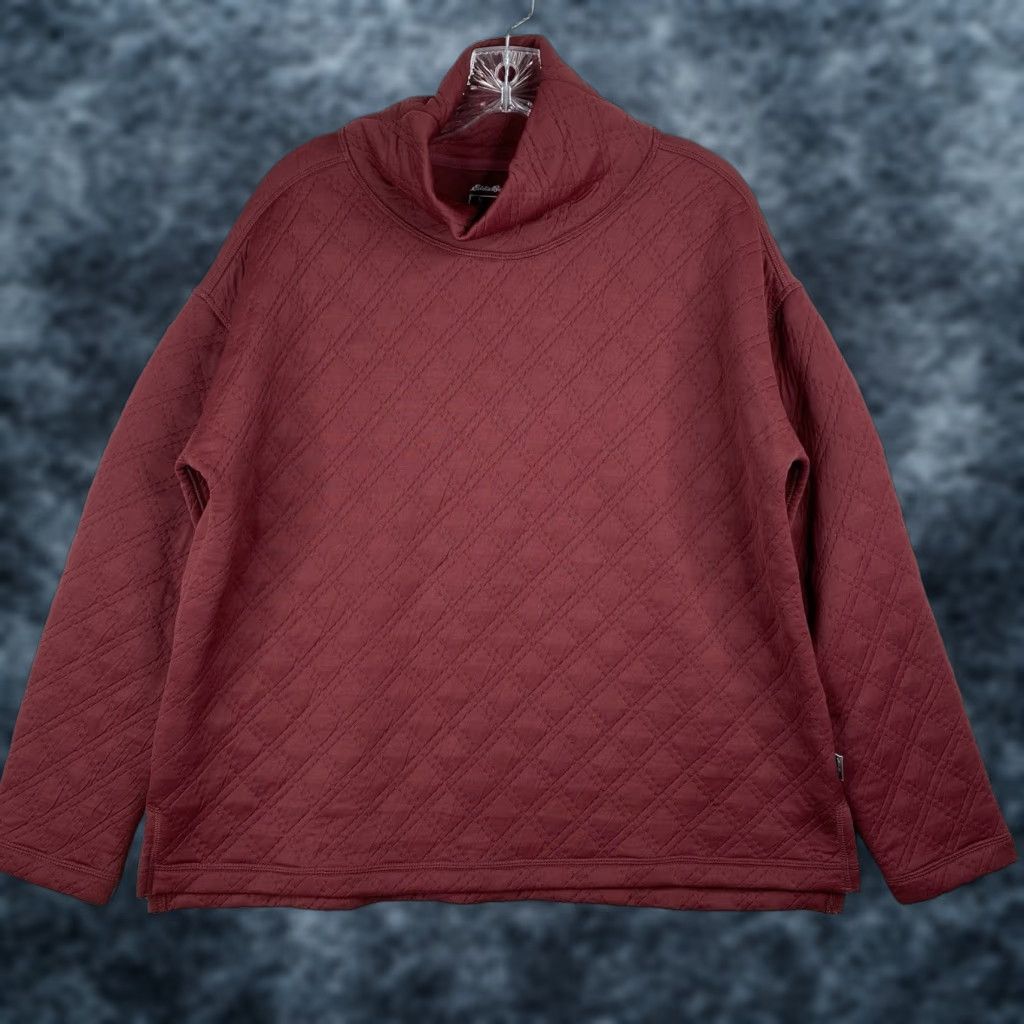 Eddie Bauer Eddie Bauer Sweater Women L Ascents Burgundy Quilted Pullover Mock Neck Top Size L / US 10 / IT 46 - 1 Thumbnail