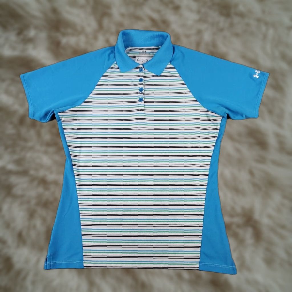 Under Armour VINTAGE Under Armour Polo Shirt Womens M Blue Striped Golf Ladies Short Sleeve Size M / US 6-8 / IT 42-44 - 1 Thumbnail