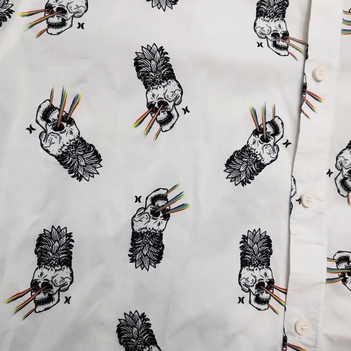 Hurley Hurley Shirt Men Large White Pineapple Skull Rainbow Laser Eyes Button Up Shirt Size US L / EU 52-54 / 3 - 3 Thumbnail