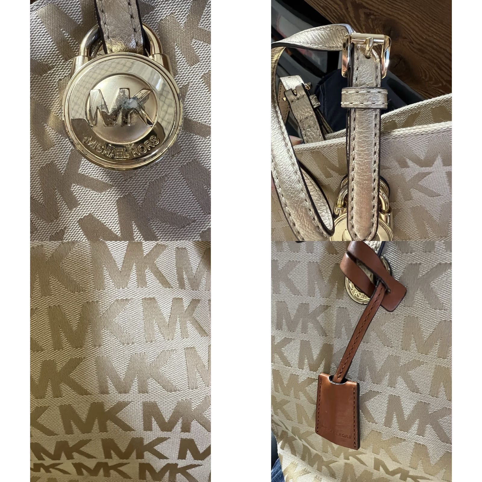 Vintage Michael Kors Jet Set Signature Tote Bag Shoulder Bag Beige Gold PVC Large Women Size ONE SIZE - 8 Thumbnail