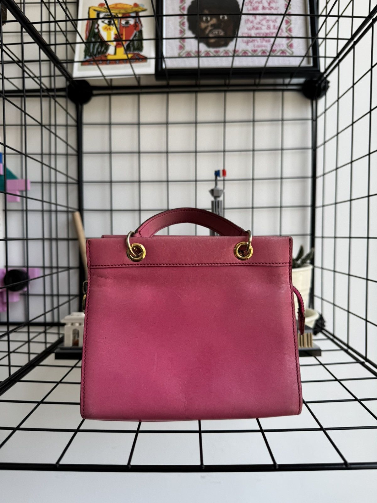 Celine Vintage Celine Triomphe Pink Leather Handbag Size ONE SIZE - 2 Thumbnail