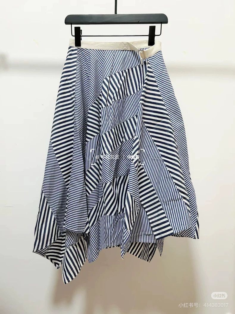 Comme des Garcons Comme Des Garcons size S Irregular blue and white striped Size 24" / US 00 / IT 34 - 1 Thumbnail