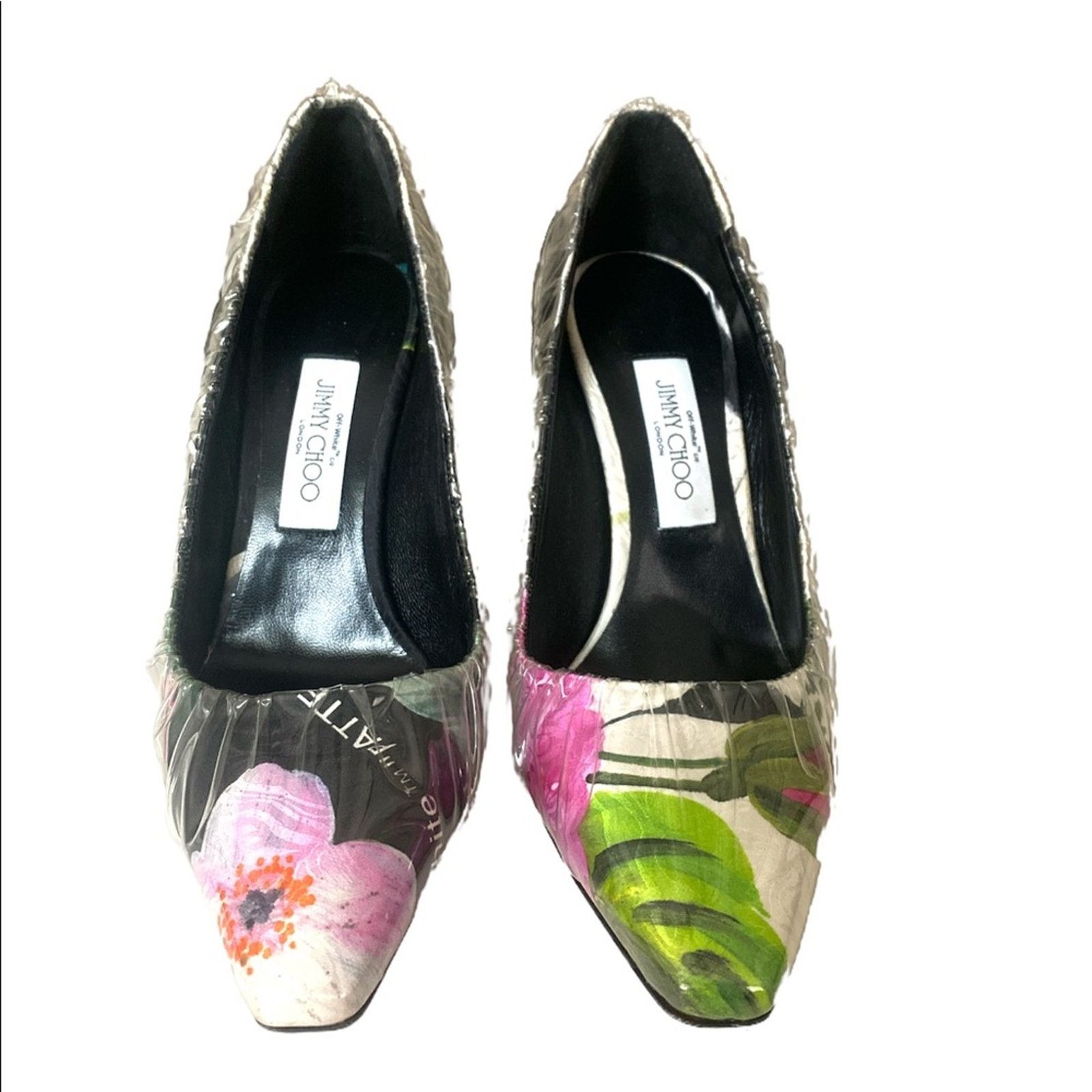 Jimmy Choo OFF-WHITE C/O JIMMY CHOO Anne 100 PVC-Wrapped Satin Pumps Size US 9 / IT 39 - 3 Thumbnail