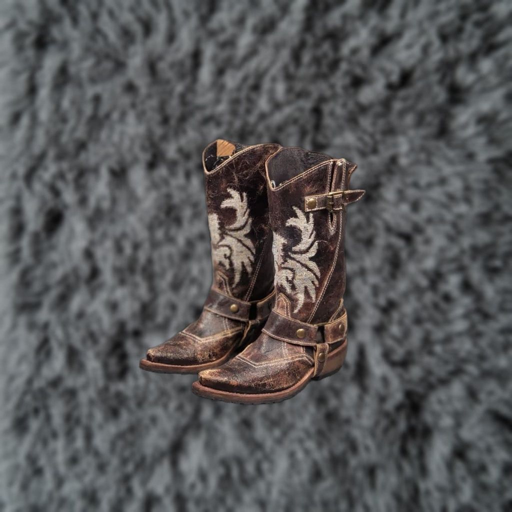 Vintage VINTAGE Sancho Boots Barbados Textured Embroidered Leather Logo Boot Women XS 6 Brown 90s Logo Buckle Mid-Calf Leather Sole Cuban Heel Size US 6 / IT 36 - 1 Thumbnail