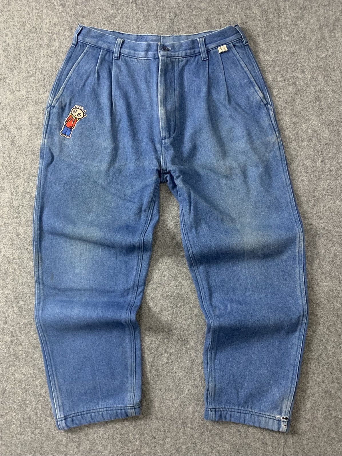 Japanese Brand × Vintage Vintage Blue 'Custome Patch by Squeekk' Baggy Fit Longpants Size US 30 / EU 46 - 1 Thumbnail