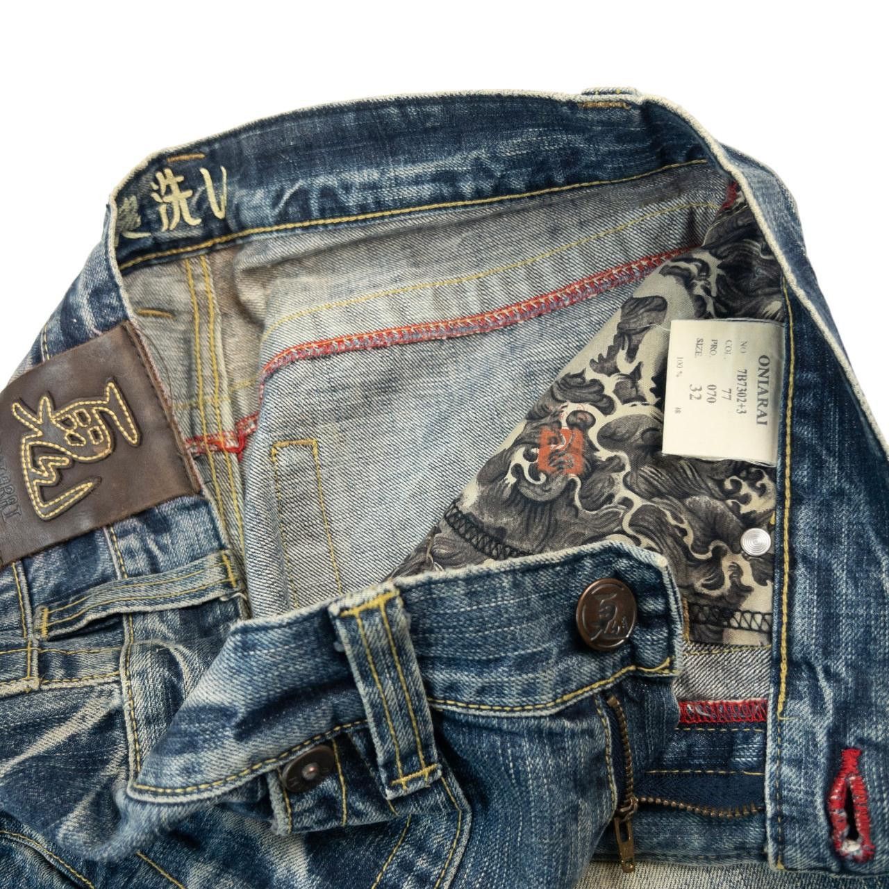Other Vintage Oniarai Embroidered Devil Japanese Denim Jeans W33 Size US 33 - 5 Thumbnail