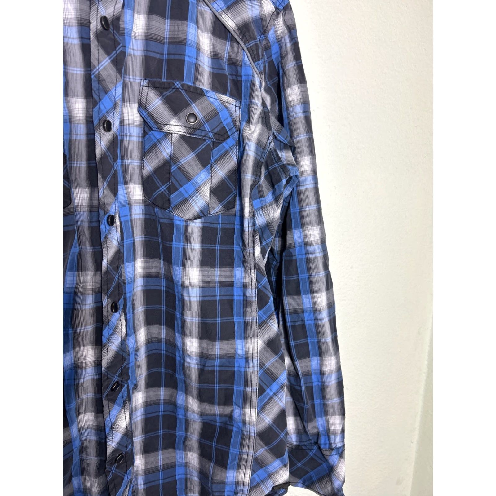 Buckle Black Buckle Black Label Shirt Mens Large Blue Gray Plaid Slim Fit Snap Up Button Collared Western Casual Business Size US L / EU 52-54 / 3 - 4 Thumbnail