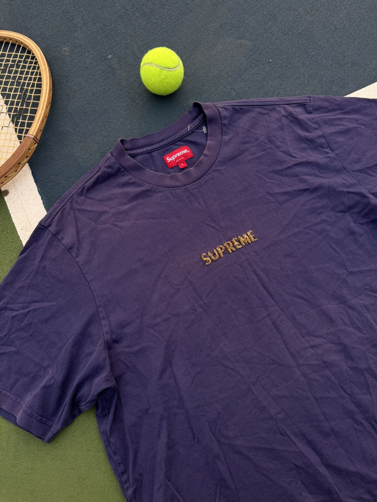 Supreme Supreme Bullion Logo S/S Top Washed Navy Size US L / EU 52-54 / 3 - 2 Thumbnail