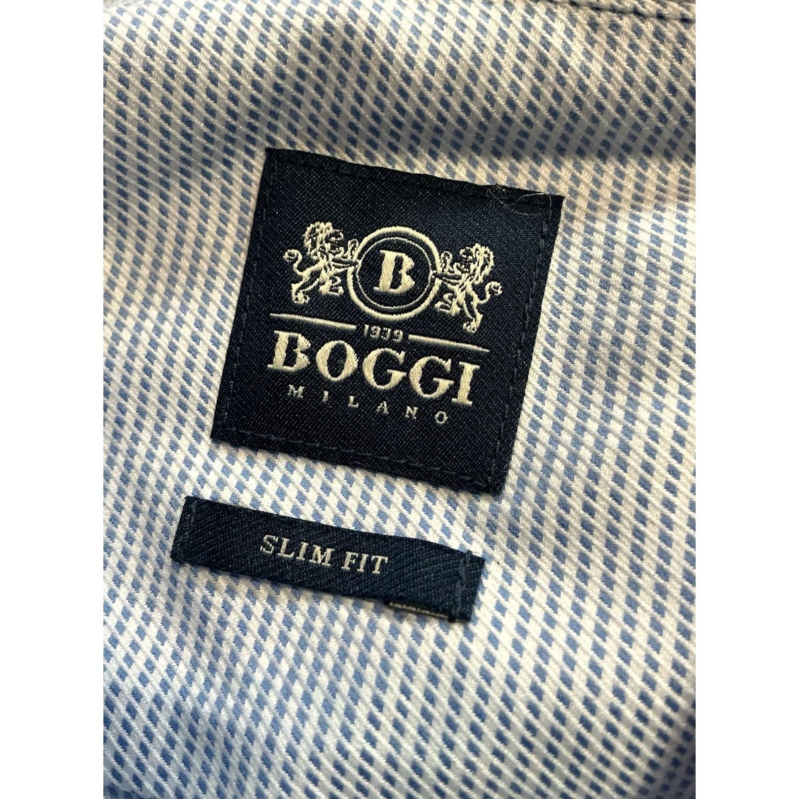 Vintage Boggi Milano Slim Fit Dress Shirt 100% Cotton Blue/White Long Sleeve Button 40 Mens Size 40R - 5 Thumbnail
