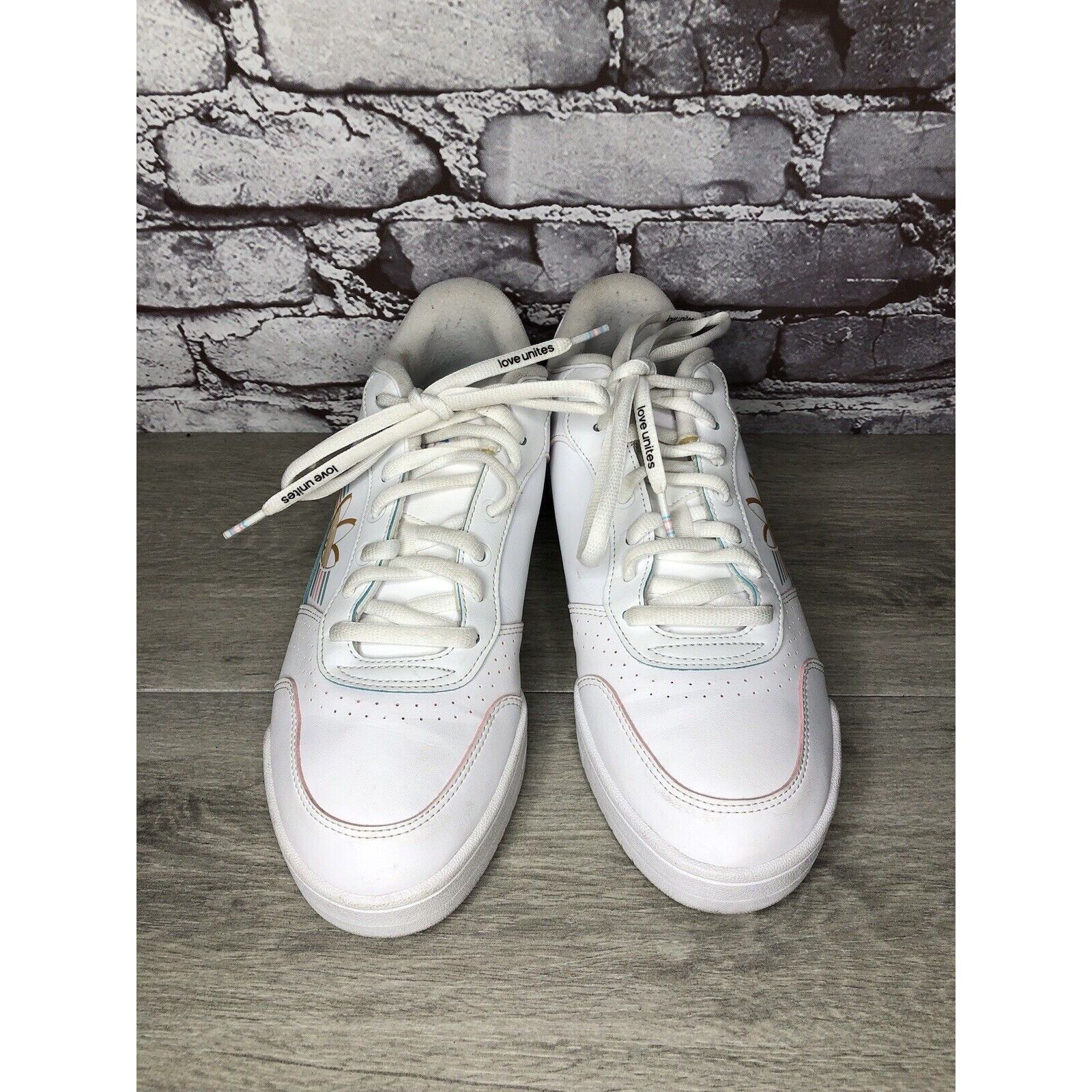 Adidas Adidas Love Unites White Leather Blue Pink Stripe Sneakers M Size US 10 / EU 43 - 2 Thumbnail