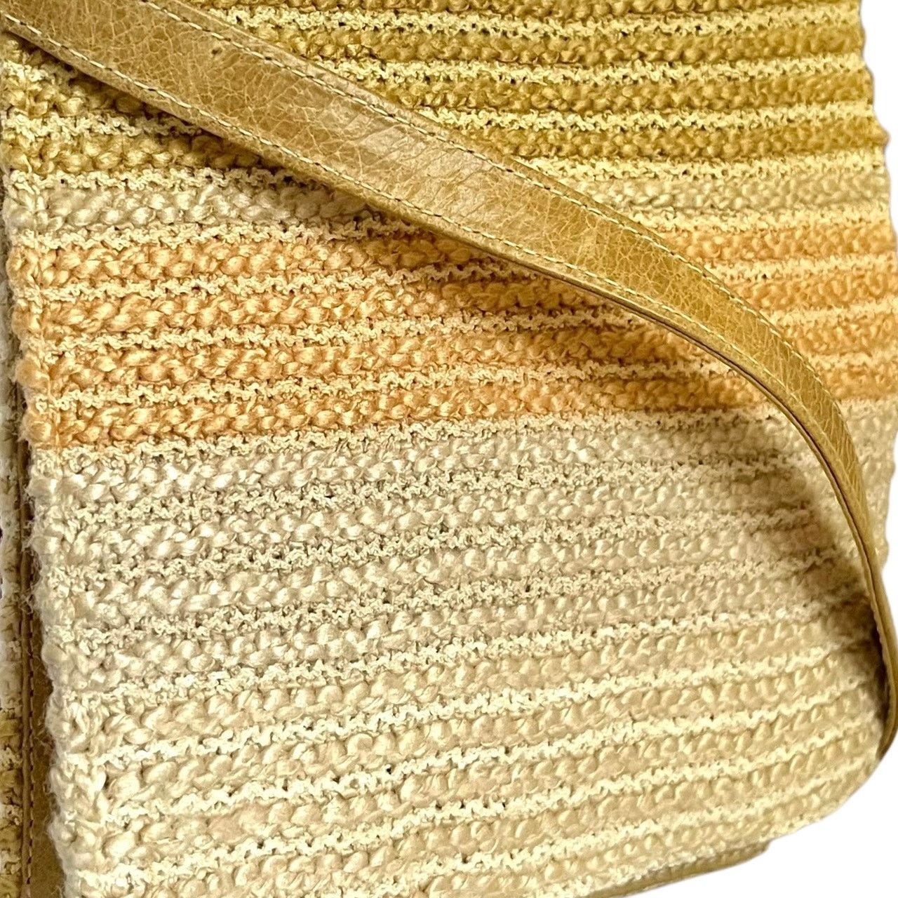 Missoni × Vintage Missoni Vintage Neutral Striped Knit Leather Flap Belt Bag Size ONE SIZE - 8 Thumbnail