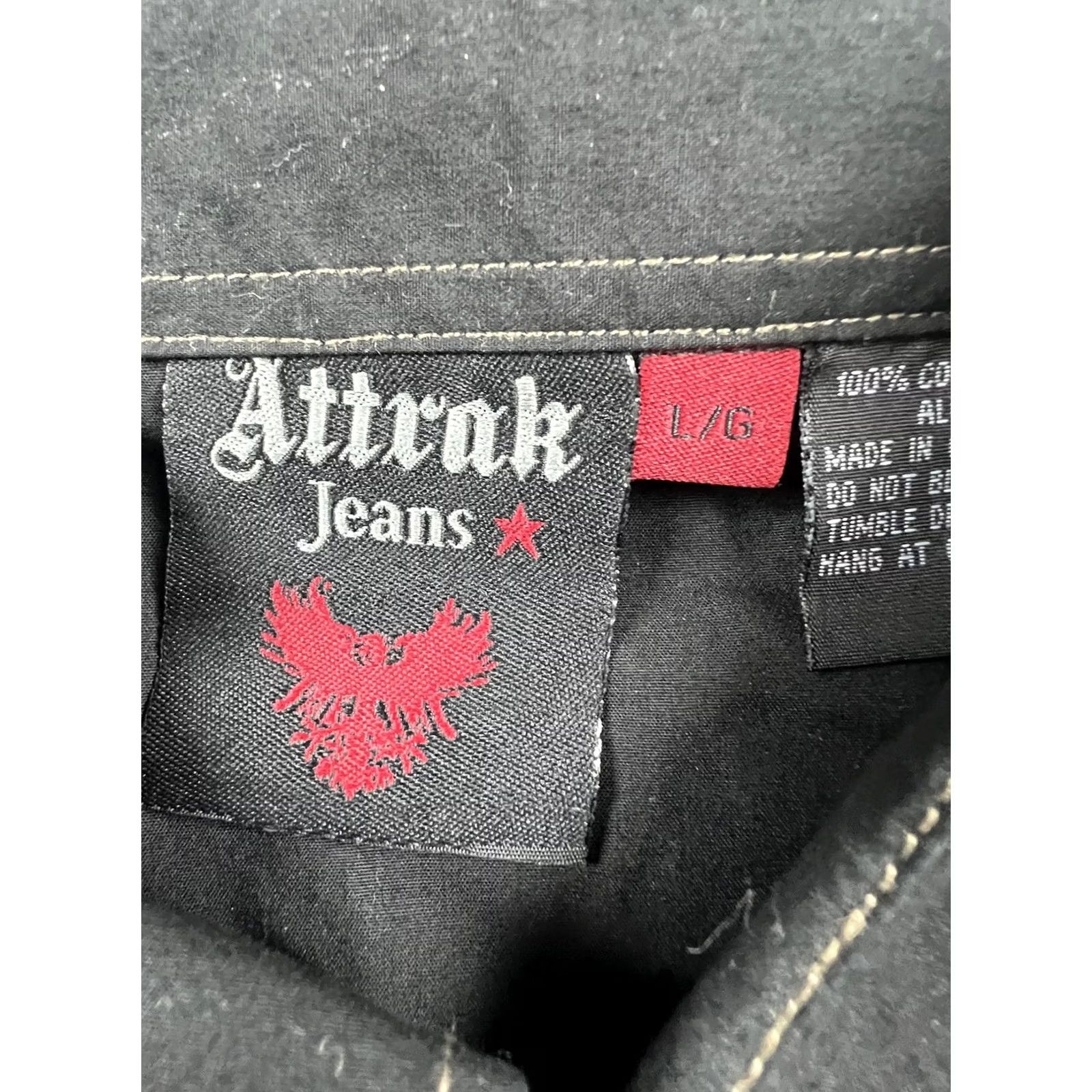 Vintage Attrak Jeans Shirt Mens L Black Graphic Western Snap Long Sleeve Cotton Size US L / EU 52-54 / 3 - 4 Thumbnail