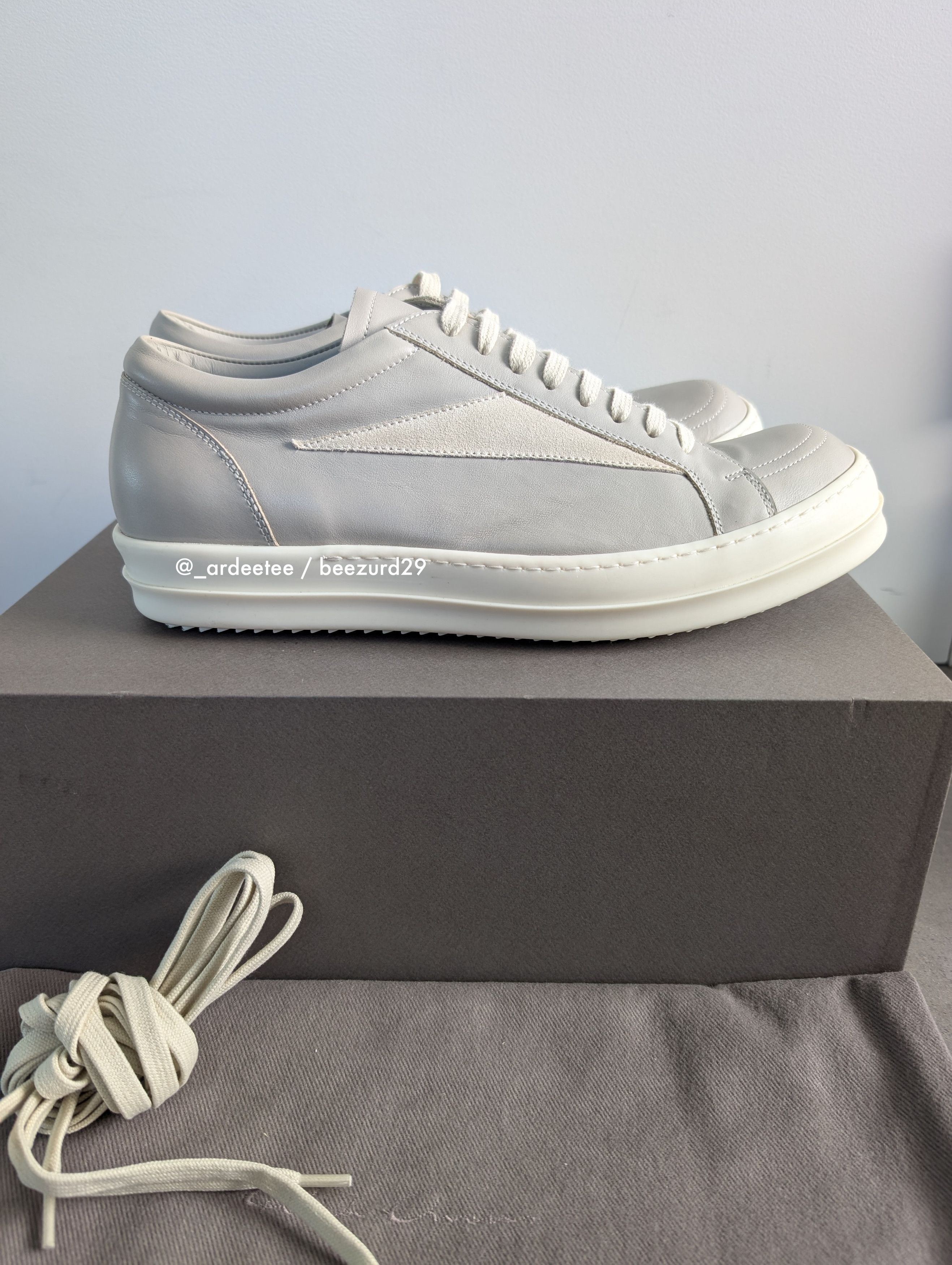 Rick Owens *NEW* LEATHER VINTAGE SNEAKERS VANS LIGHT GRAY PEARL Size US 11 / EU 44 - 4 Thumbnail
