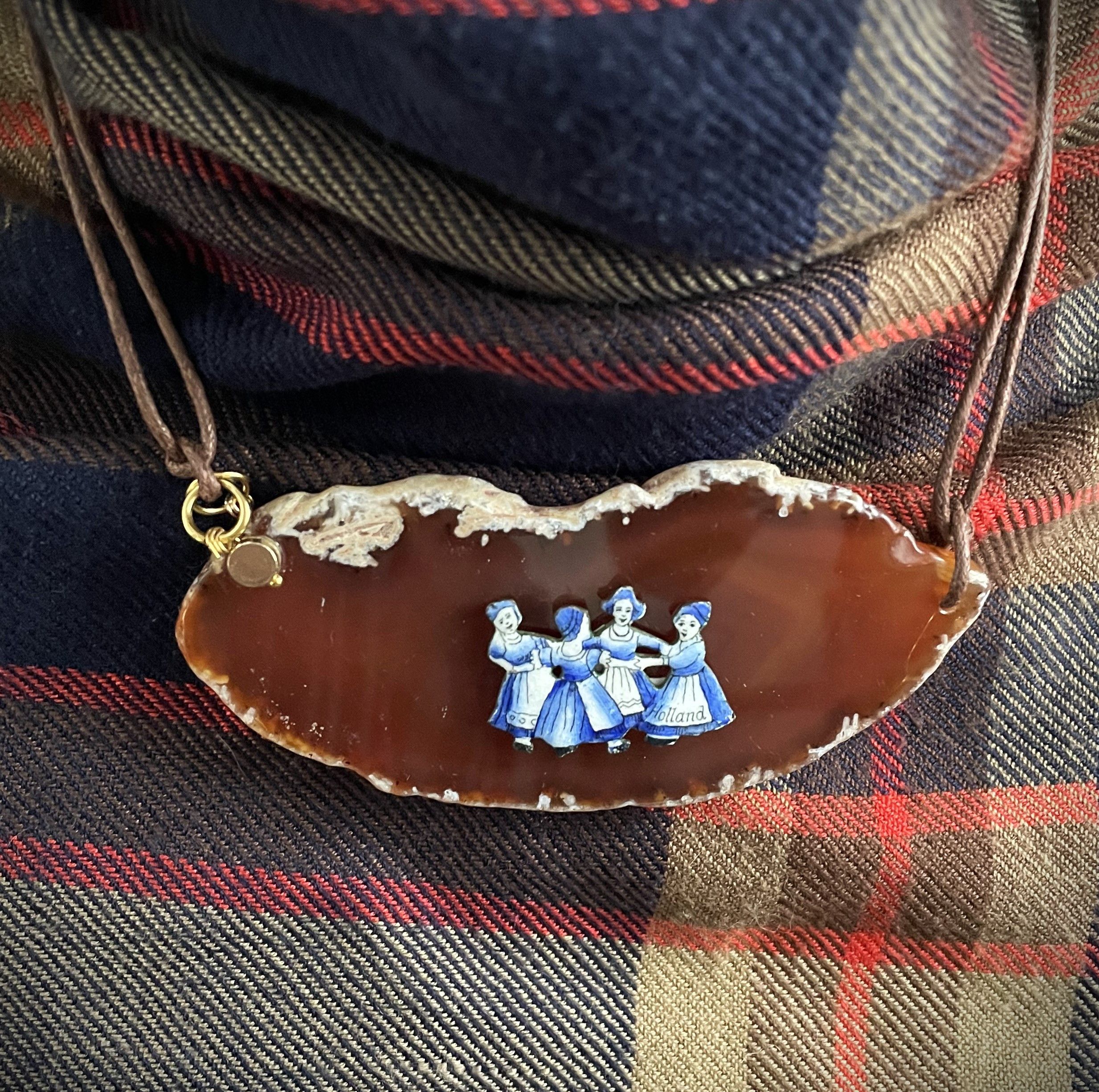 Other Agate pendant with vintage Dutch accent on leather cord. Size ONE SIZE - 8 Thumbnail