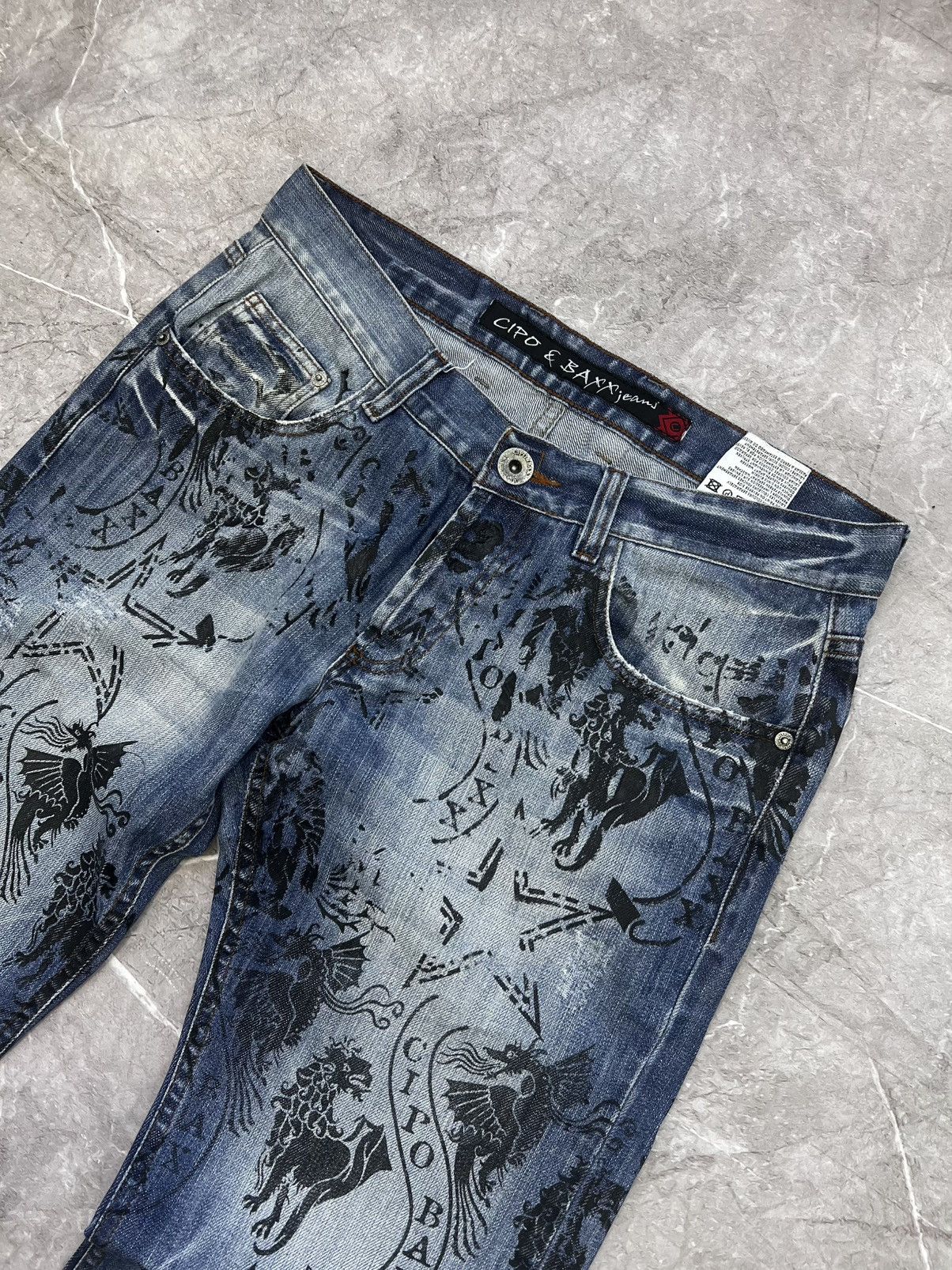 Designer × Japanese Brand VINTAGE FLARED FULL PRINT DENIM DISTRESSED JEANS PANTS Y2K Size US 32 / EU 48 - 5 Thumbnail