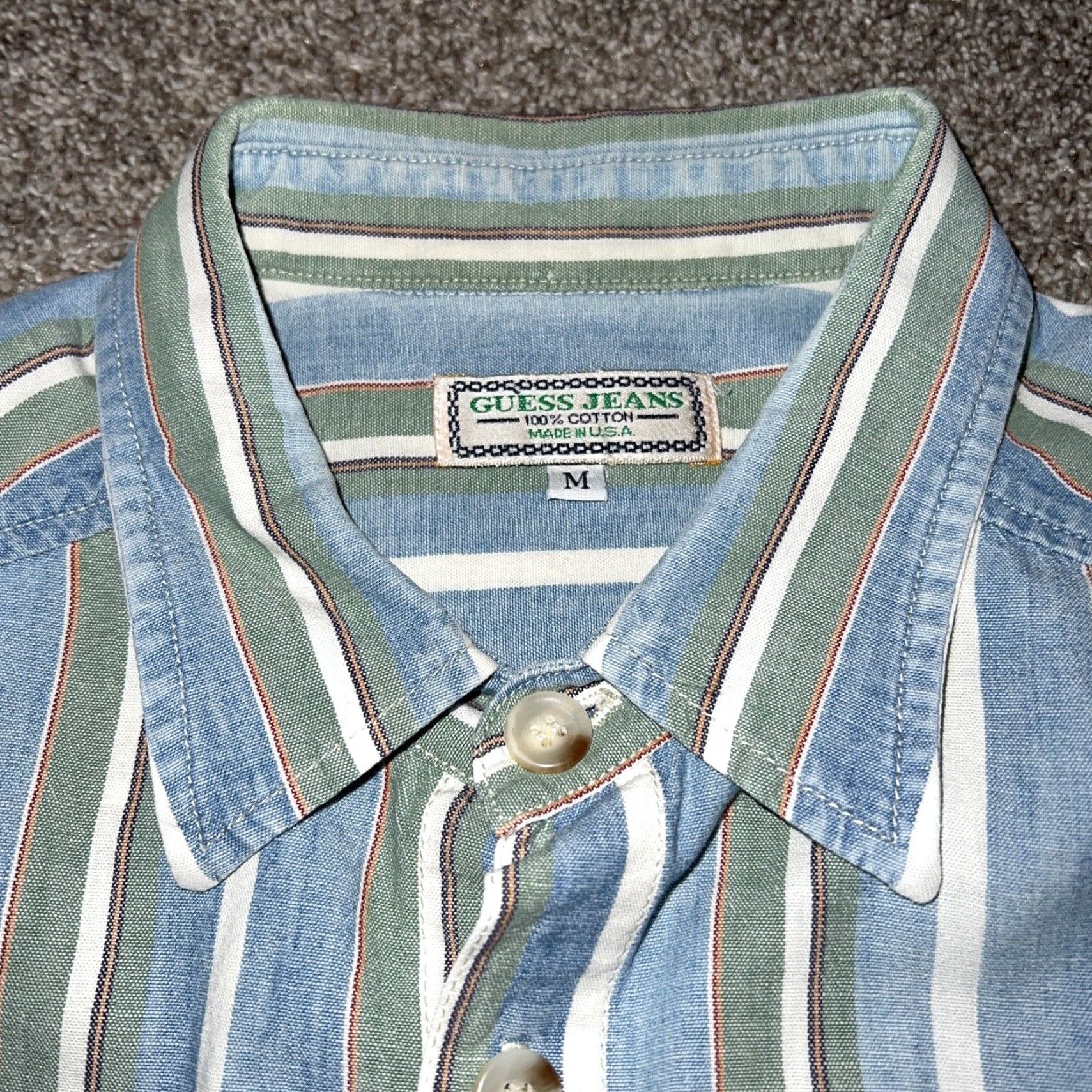 Guess Vintage Guess Button-Up Shirt Men’s Short Sleeve Green Blue Striped Size M Size US M / EU 48-50 / 2 - 3 Thumbnail