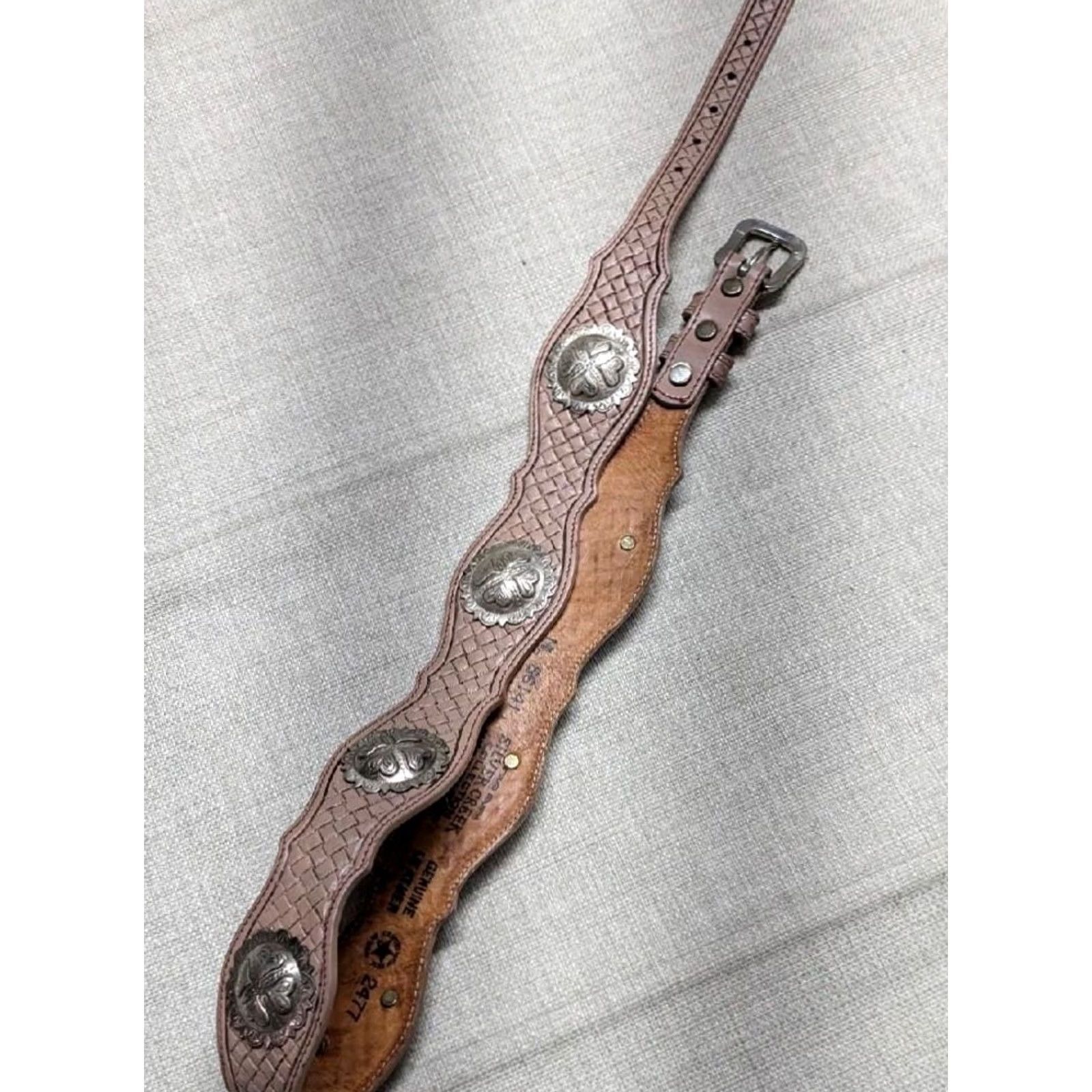 Vintage VINTAGE USA CONCHO buckle belt 32 leather TOOLED western RANGER cowboy Size 32 - 7 Thumbnail