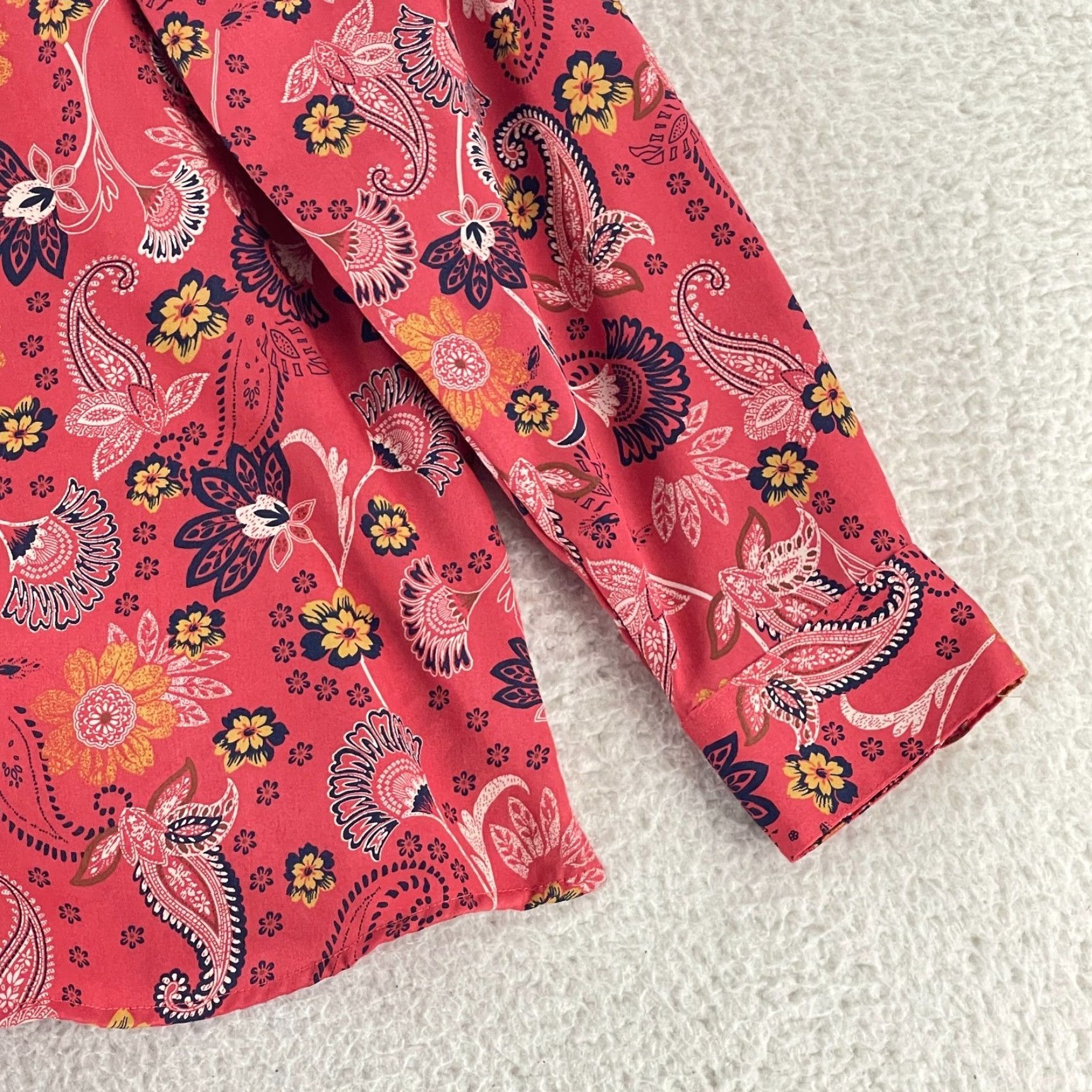Vintage Foxcroft Button-Up Shirt Womens Size 16 Petite Red Paisley Long Sleeve Cotton Size XXL / US 16-18 / IT 52-54 - 4 Thumbnail