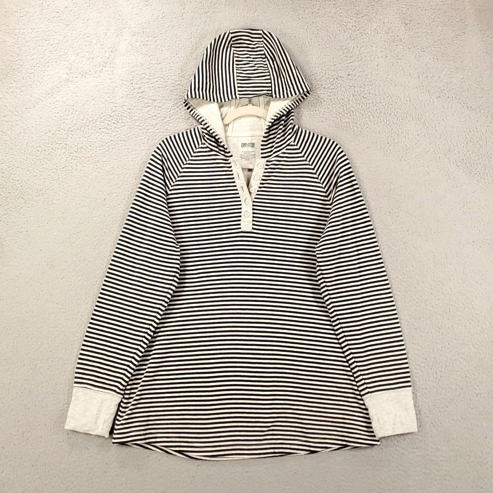 Duluth Trading Company Duluth Trading Hoodie Womens Large Black White Striped Hooded Sweatshirt Size L / US 10 / IT 46 - 2 Thumbnail