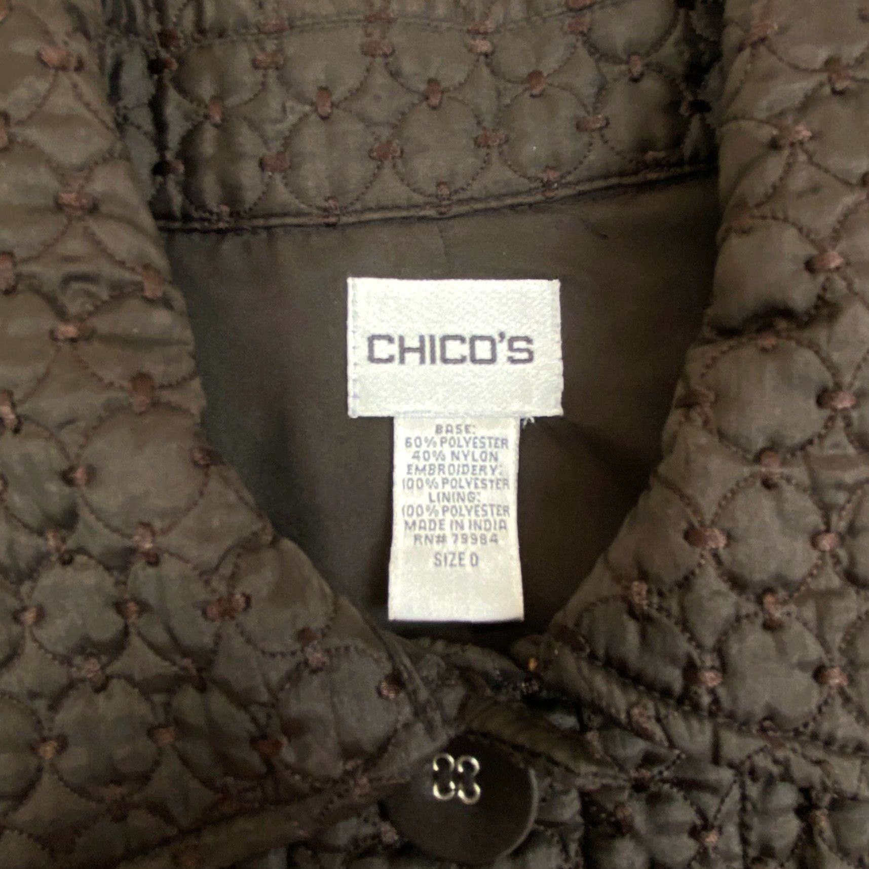 Vintage Chico's Quilted Brown Women's Jacket Size 4 Mid-Length Casual Lightweight Size S / US 4 / IT 40 - 4 Thumbnail