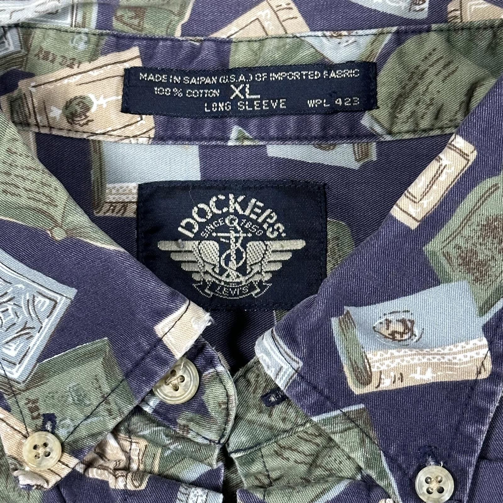 Dockers Dockers Mens Button Up Shirt XL Navy Green Book Print Size US XL / EU 56 / 4 - 4 Thumbnail