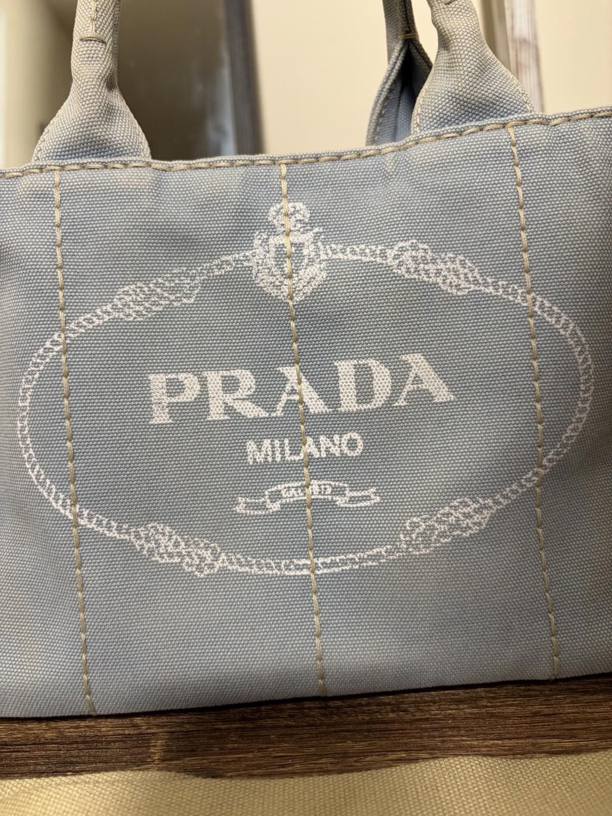 Prada Prada Canapa Light Blue Canvas Hand Tote Bag W Strap/Card Size ONE SIZE - 3 Thumbnail