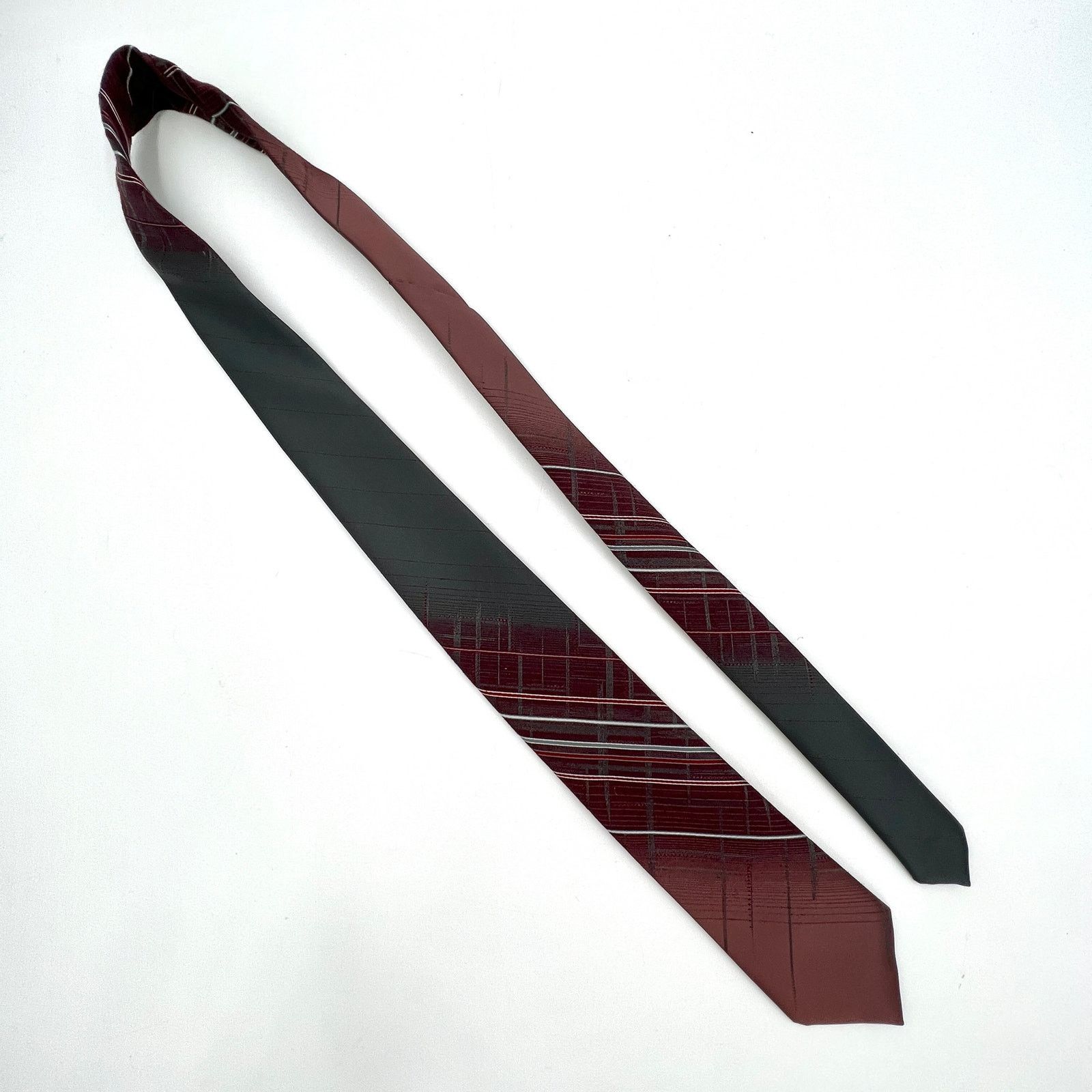 Paco Rabanne × Vintage Vintage 80s Paco Rabanne Stripe & Ombre Silk Tie Gray Red Size ONE SIZE - 2 Thumbnail