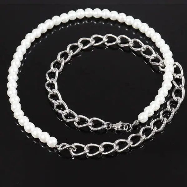 Jewelry Fuax Pearl Chain Link Necklace Size ONE SIZE - 8 Thumbnail