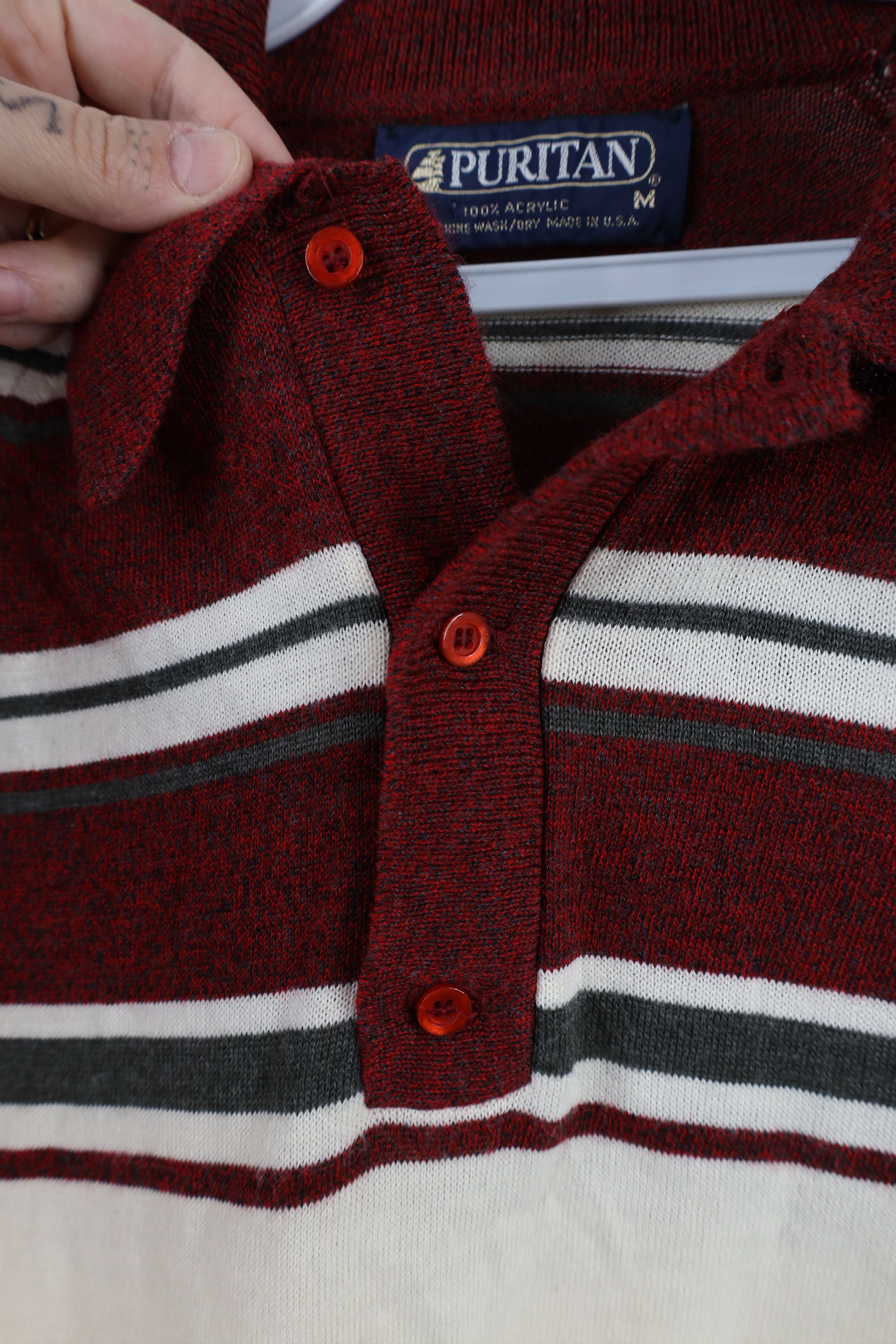 Vintage Vintage 70s Streetwear Block Knit Collared Polo Sweater Size US M / EU 48-50 / 2 - 5 Thumbnail