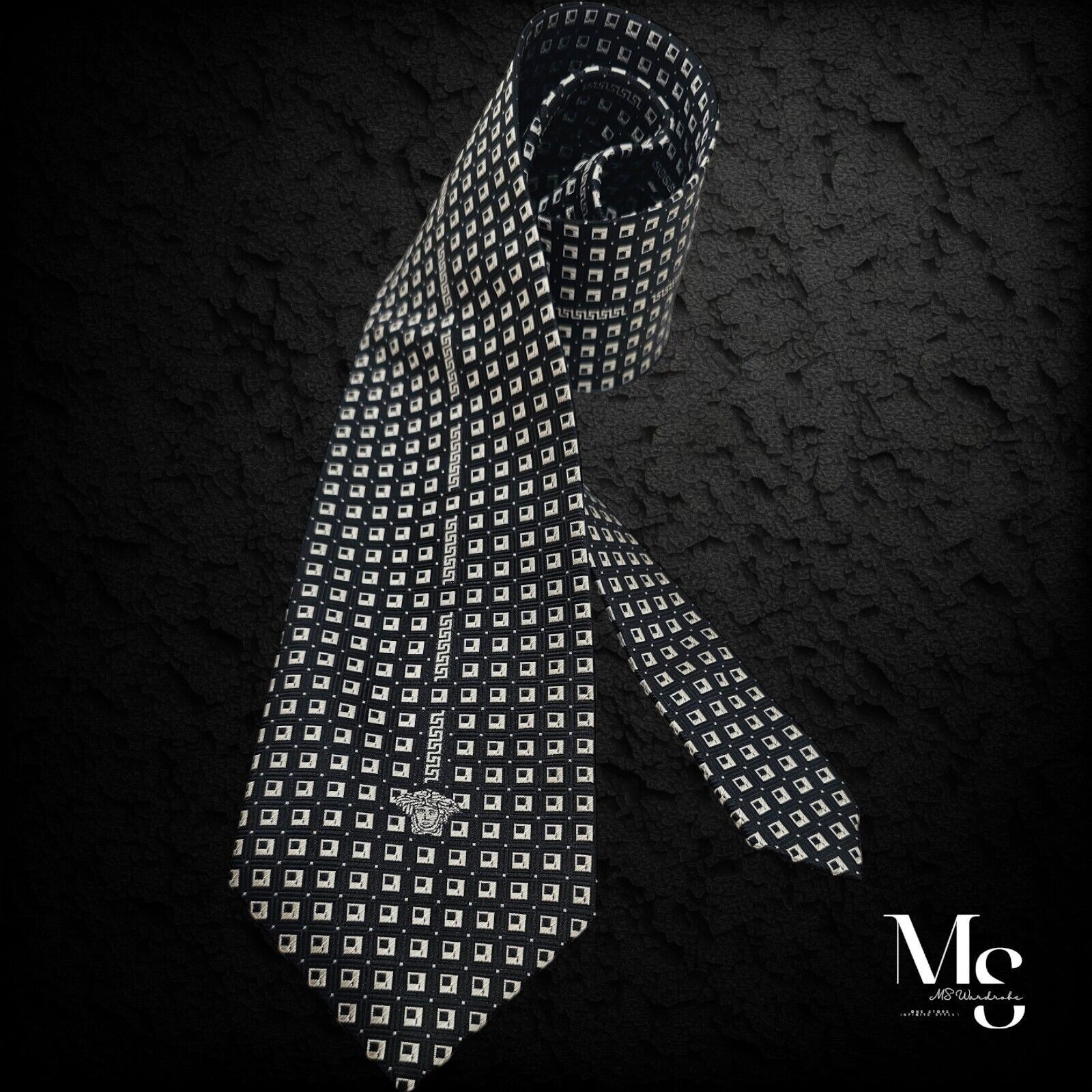 Versace GIANNI VERSACE Black Geometric Baroque Medusa Italy Silk Tie Size ONE SIZE - 1 Thumbnail