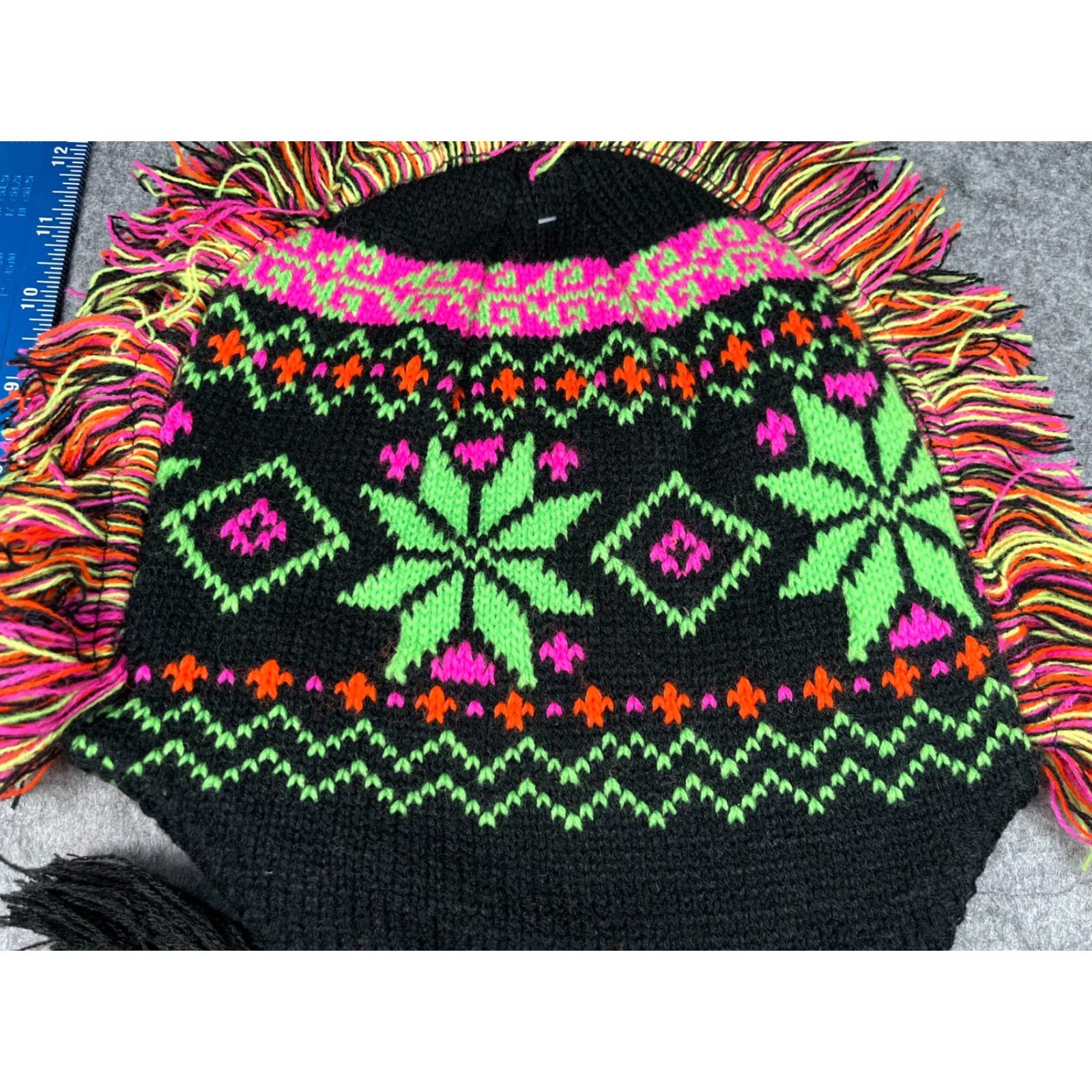 Vintage Black Green Fair Isle Beanie Hat Adult One Size Acrylic Knit Ear Flap Outdoor Ski Unisex Size ONE SIZE - 3 Thumbnail