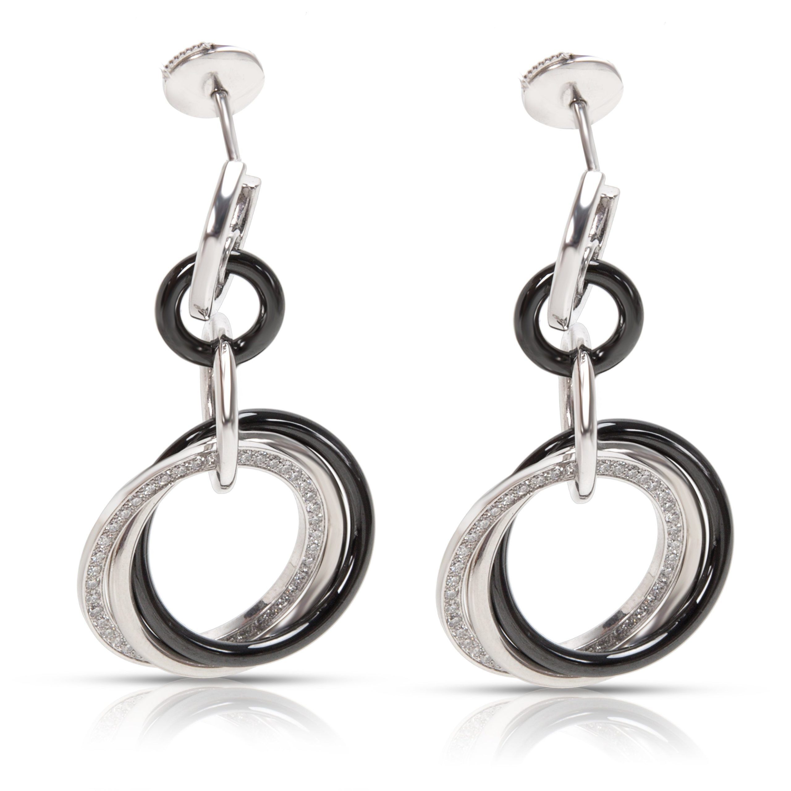 image of Cartier Trinity Diamond & Ceramic Drop Earrings In 18K Gold & Platinum 0.47 Ctw, Women's