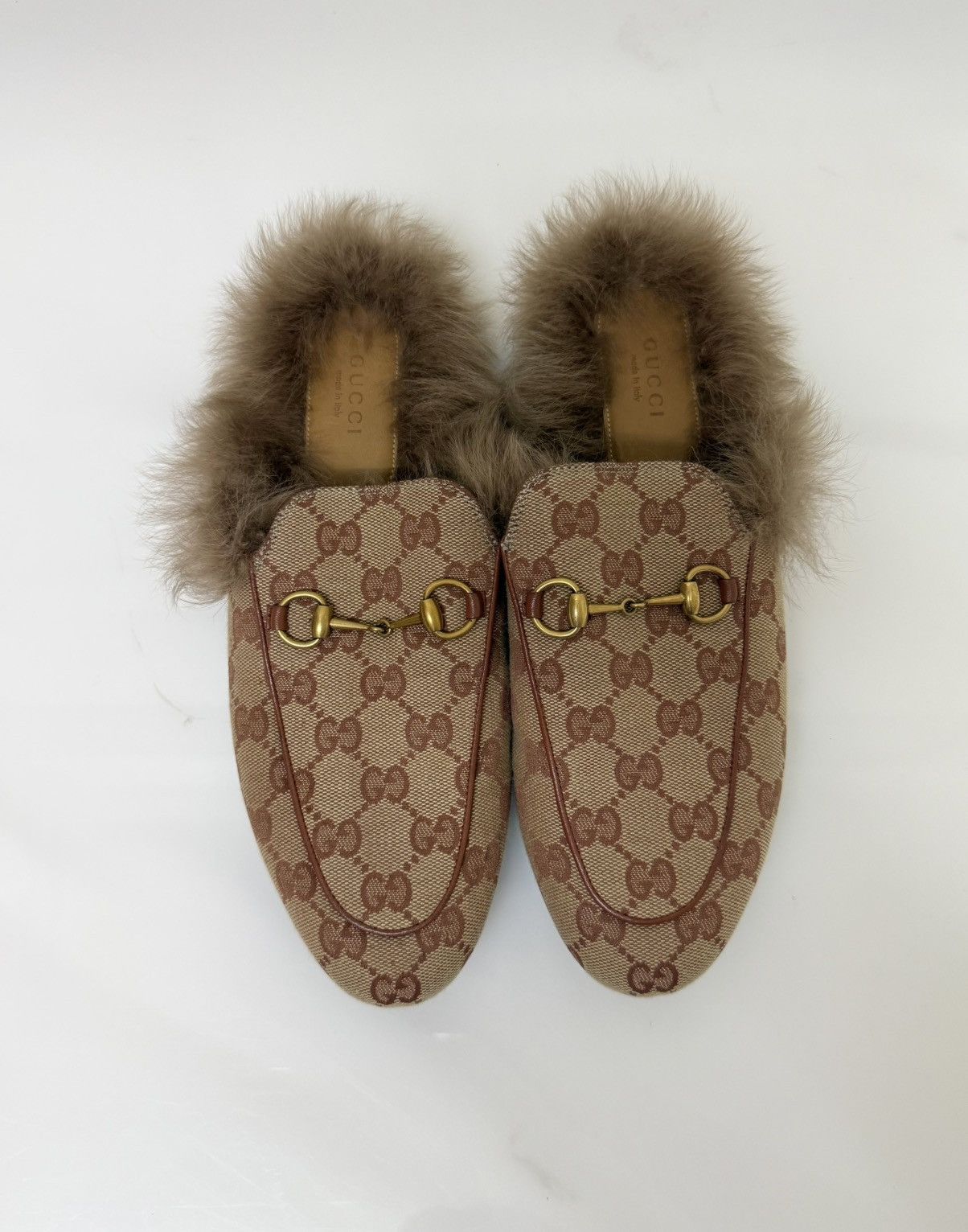Gucci Gucci Princetown Fur-lined GG Canvas Loafers Size US 9 / IT 39 - 1 Thumbnail
