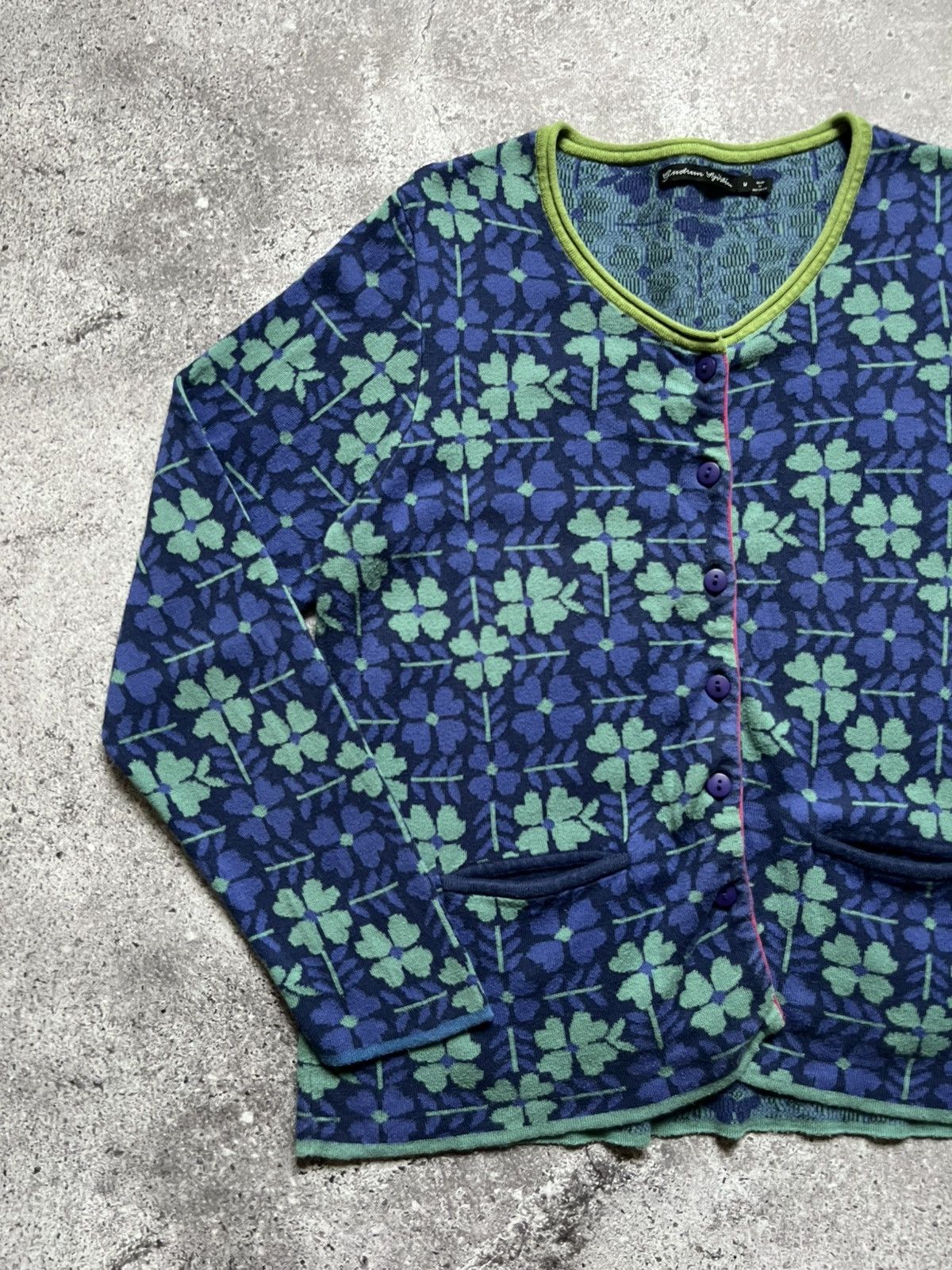 Designer Gudrun Sjoden Floral Print Cotton Cardigan Sweater Size M / US 6-8 / IT 42-44 - 2 Thumbnail