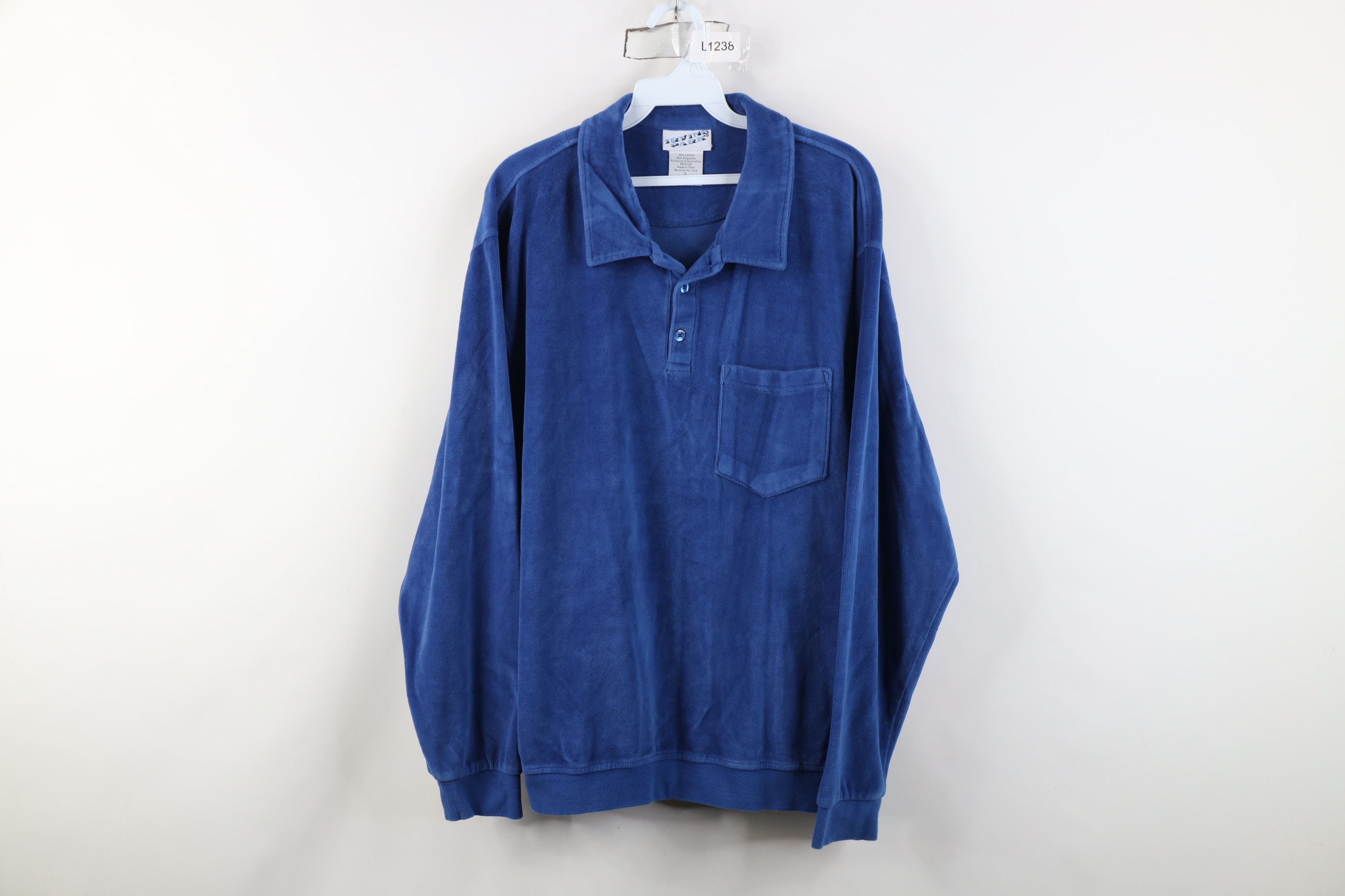 Vintage Vintage 90s Streetwear Velour Collared Pullover Sweater Size US L / EU 52-54 / 3 - 1 Thumbnail