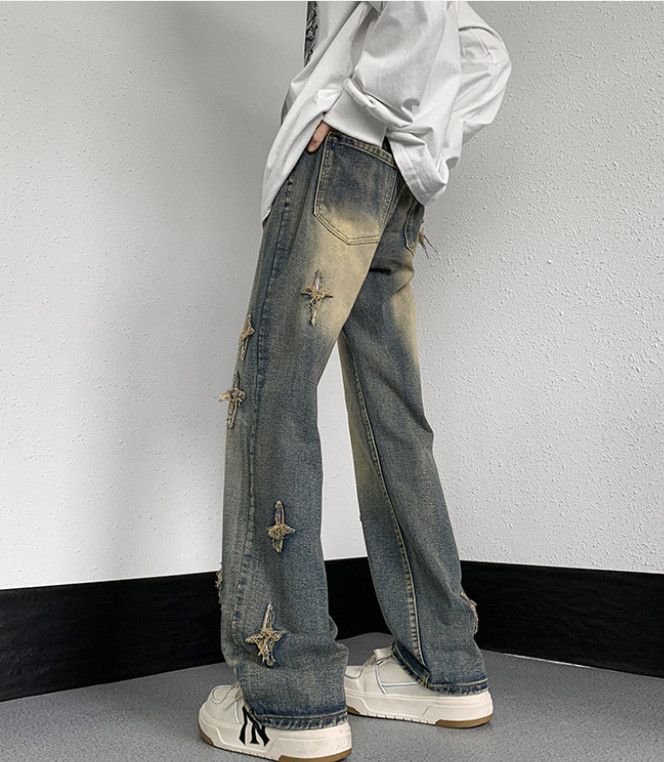 Japanese Brand Men's American high-street embroidered loose wide-leg jeans Size US 32 / EU 48 - 5 Thumbnail