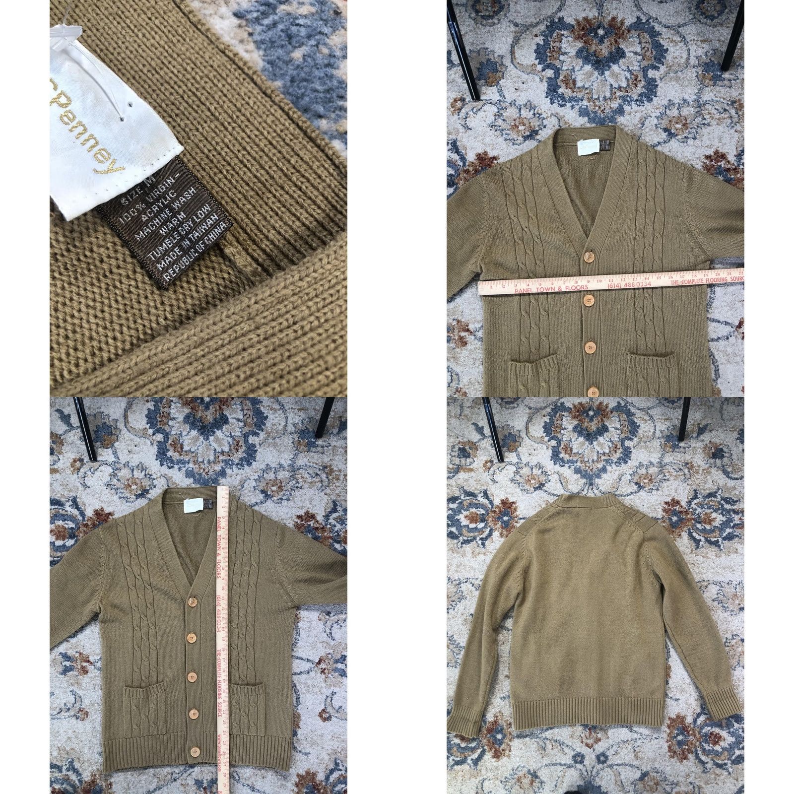 JCPenney VINTAGE JCPenney Sweater Cardigan Mens Large Green Cable-Knit Pockets 80s Size US L / EU 52-54 / 3 - 8 Thumbnail