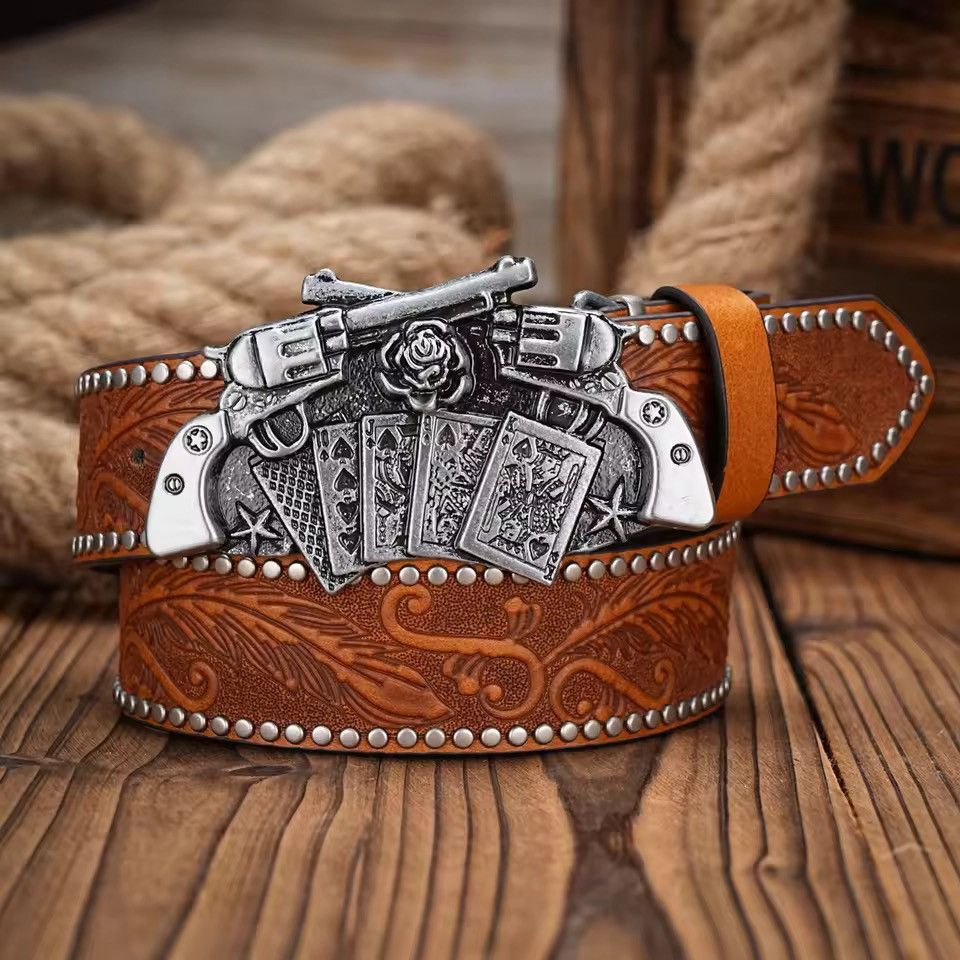 Leather Gun Buckle PU leather belt Size ONE SIZE - 3 Thumbnail