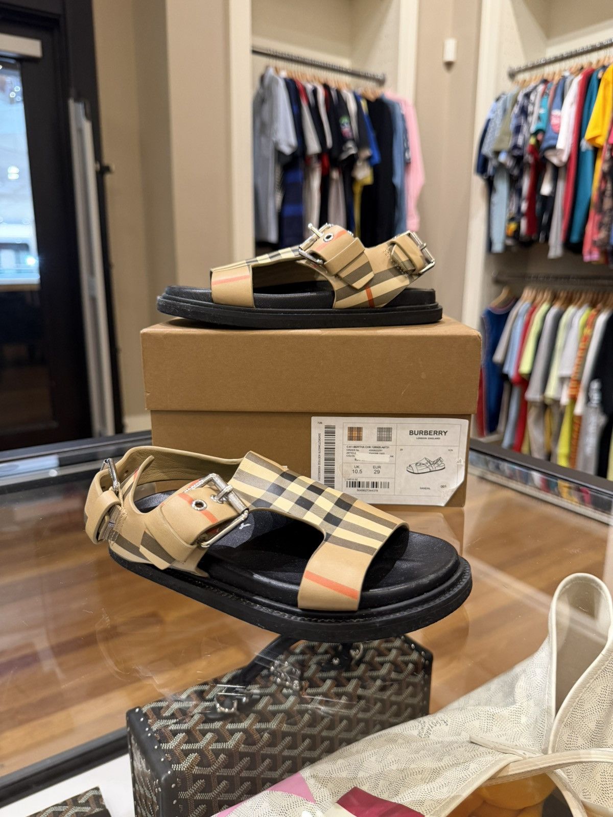 Burberry Burberry KIDS Bertha Checkered Sandals (12C) Size US 5 / EU 37 - 1 Thumbnail
