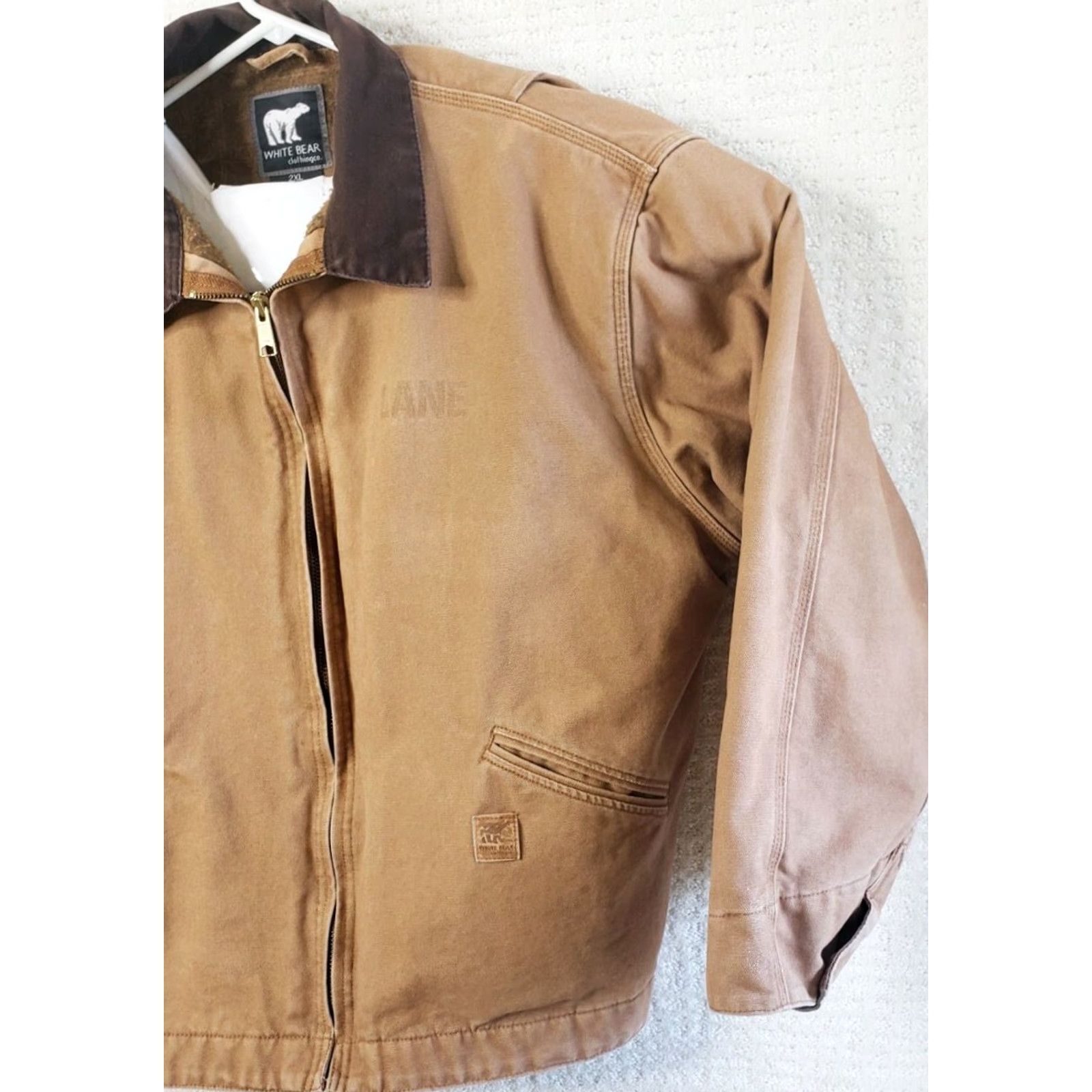 Camel VINTAGE White Bear Clothing Co. Men's Work Coat Canvas 2XL Brown Camel Quilt Lined Coat Size US XXL / EU 58 / 5 - 3 Thumbnail
