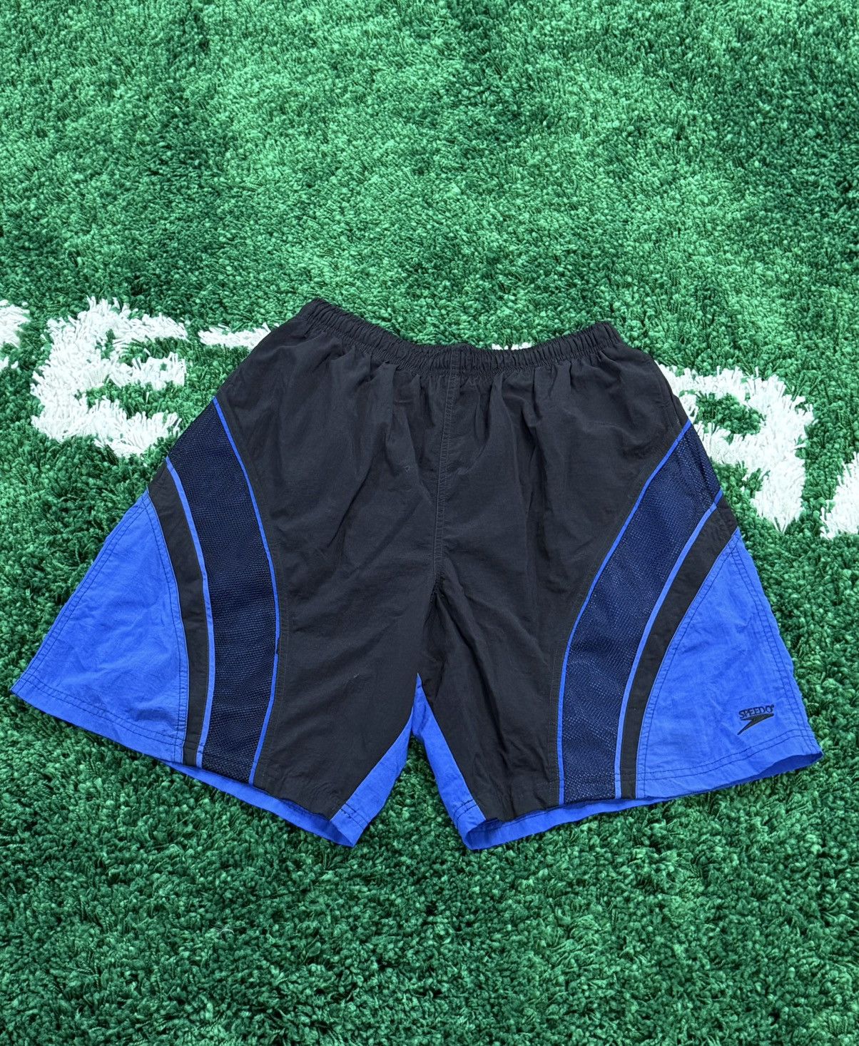 Speedo × Vintage Vintage Speedo Blue Black Logo Shorts Large 90s Retro Size US 34 / EU 50 - 1 Thumbnail