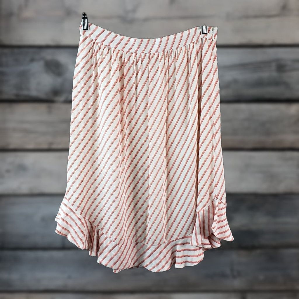 Loft LOFT Ann Taylor Womens Skirt Sz 10 Pink White Stripe Ruffle Hem Side Zip Size 32" / US 10 / IT 46 - 1 Thumbnail