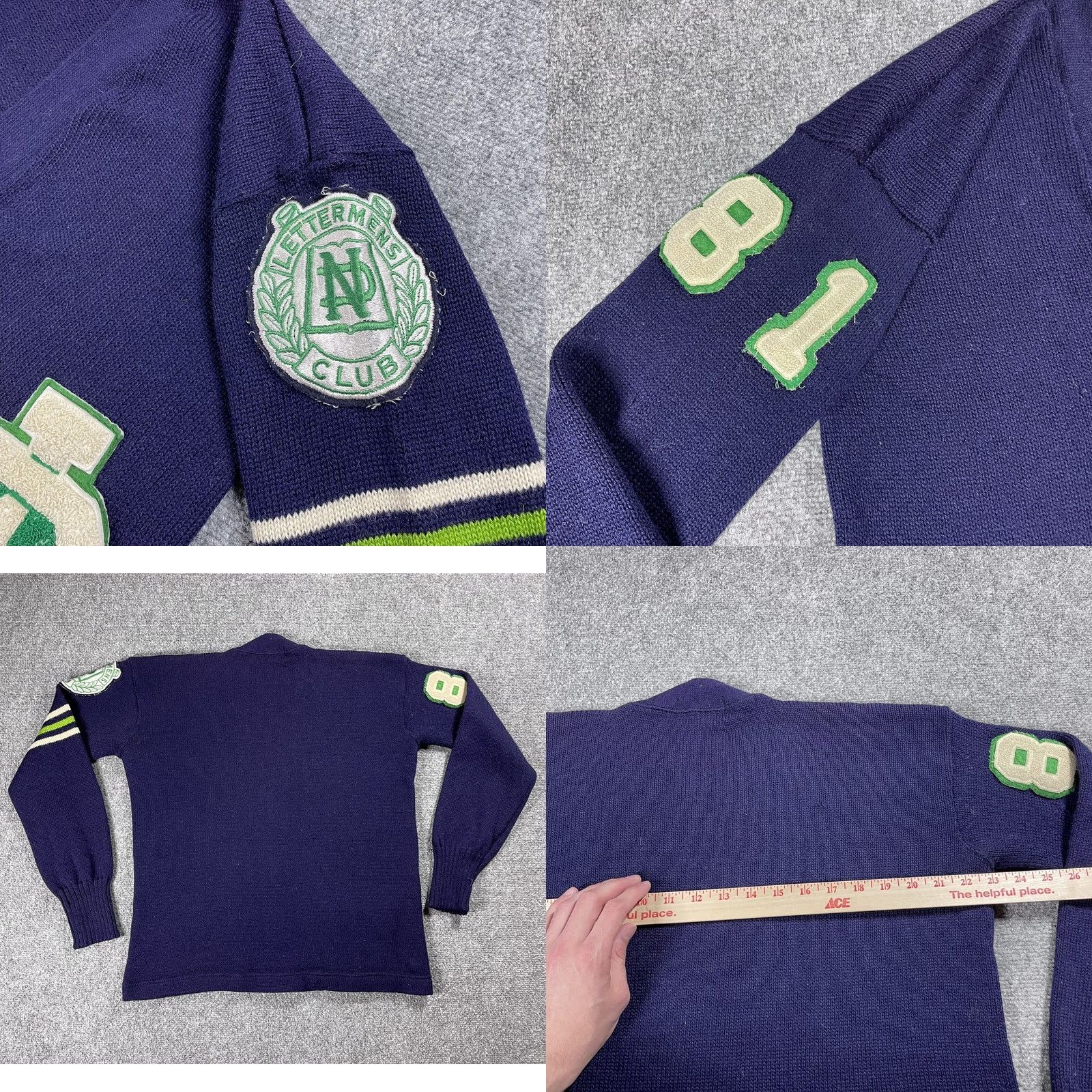 New Era VINTAGE Notre Dame Football Lettermans Club Wool Letterman Sweater XL Blue 1950s Mens Size US XL / EU 56 / 4 - 8 Thumbnail