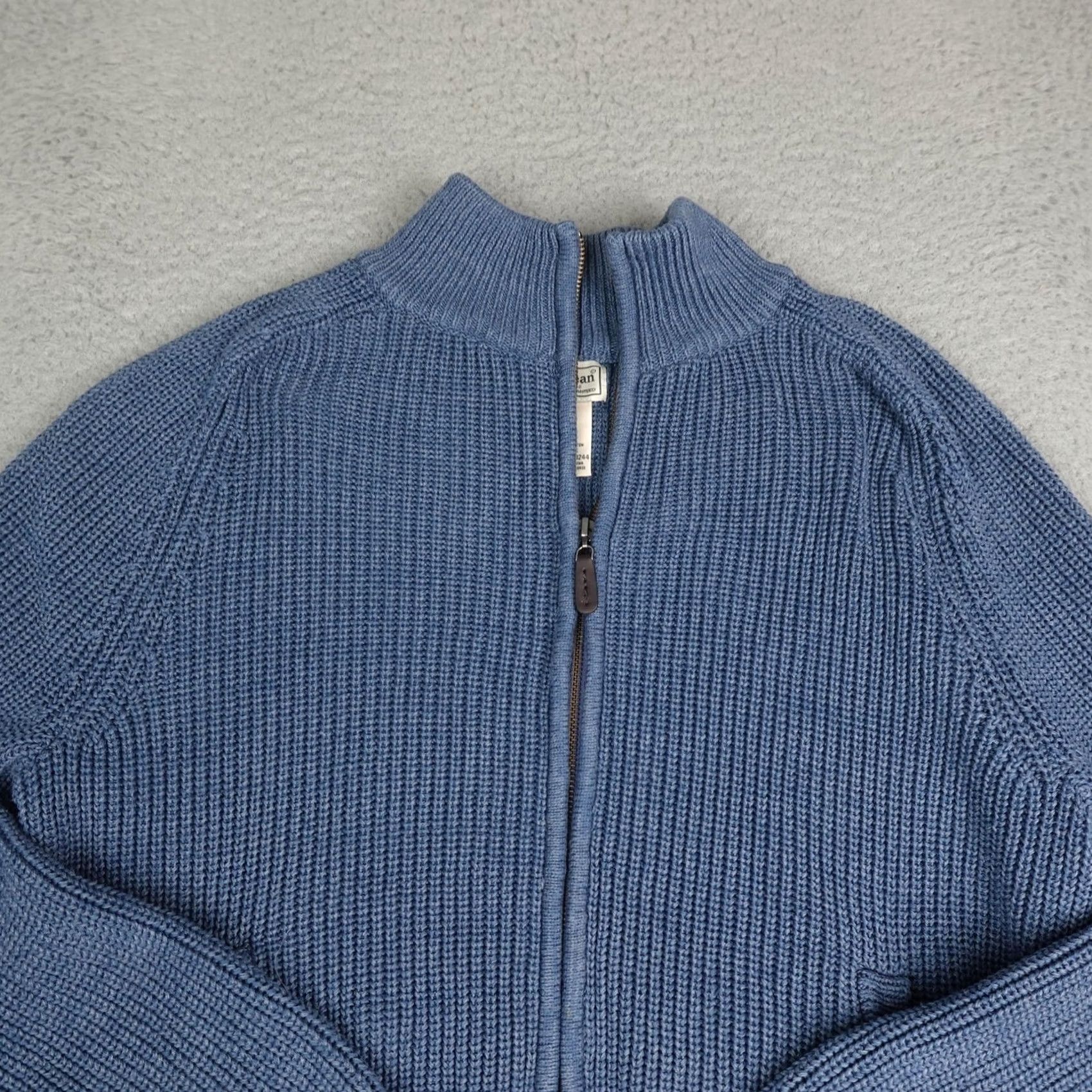 Vintage LL Bean Sweater Mens Medium Blue Cotton Full Zip Mock Neck Waffle Knit Hiking Size US M / EU 48-50 / 2 - 3 Thumbnail