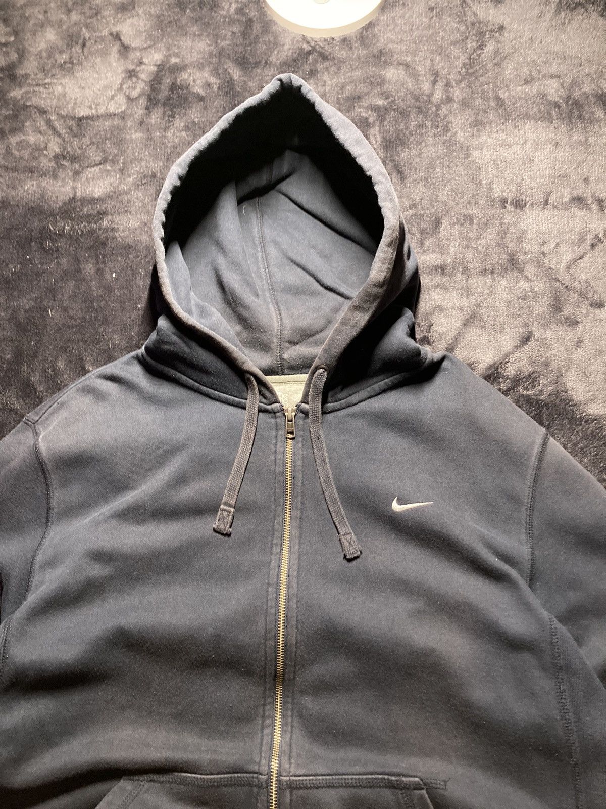 Nike × Vintage ⛩️Vintage Nike Zip Hoodie Navy Black Y2K baggy sun faded boxy Size US XL / EU 56 / 4 - 3 Thumbnail