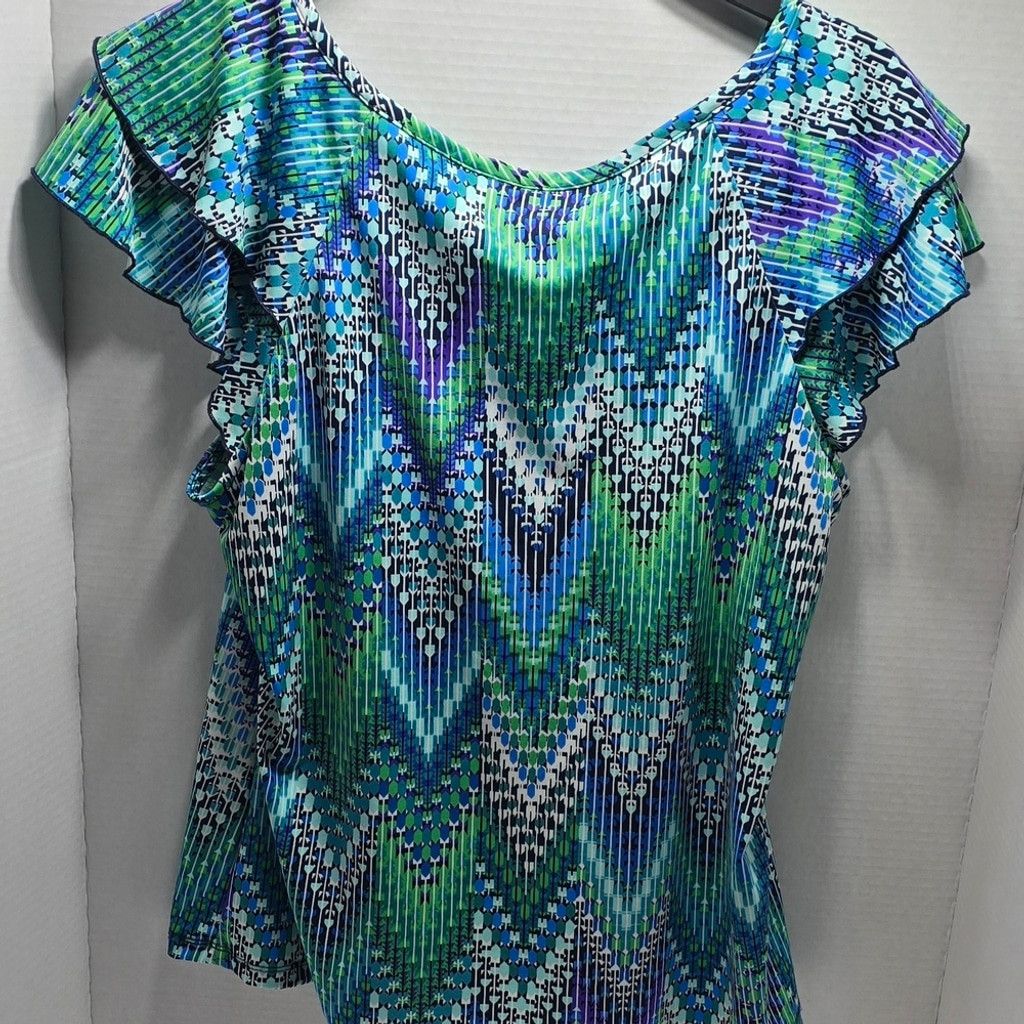 The Unbranded Brand New Directions Blue Green Patterned Blouse Size S / US 4 / IT 40 - 6 Thumbnail