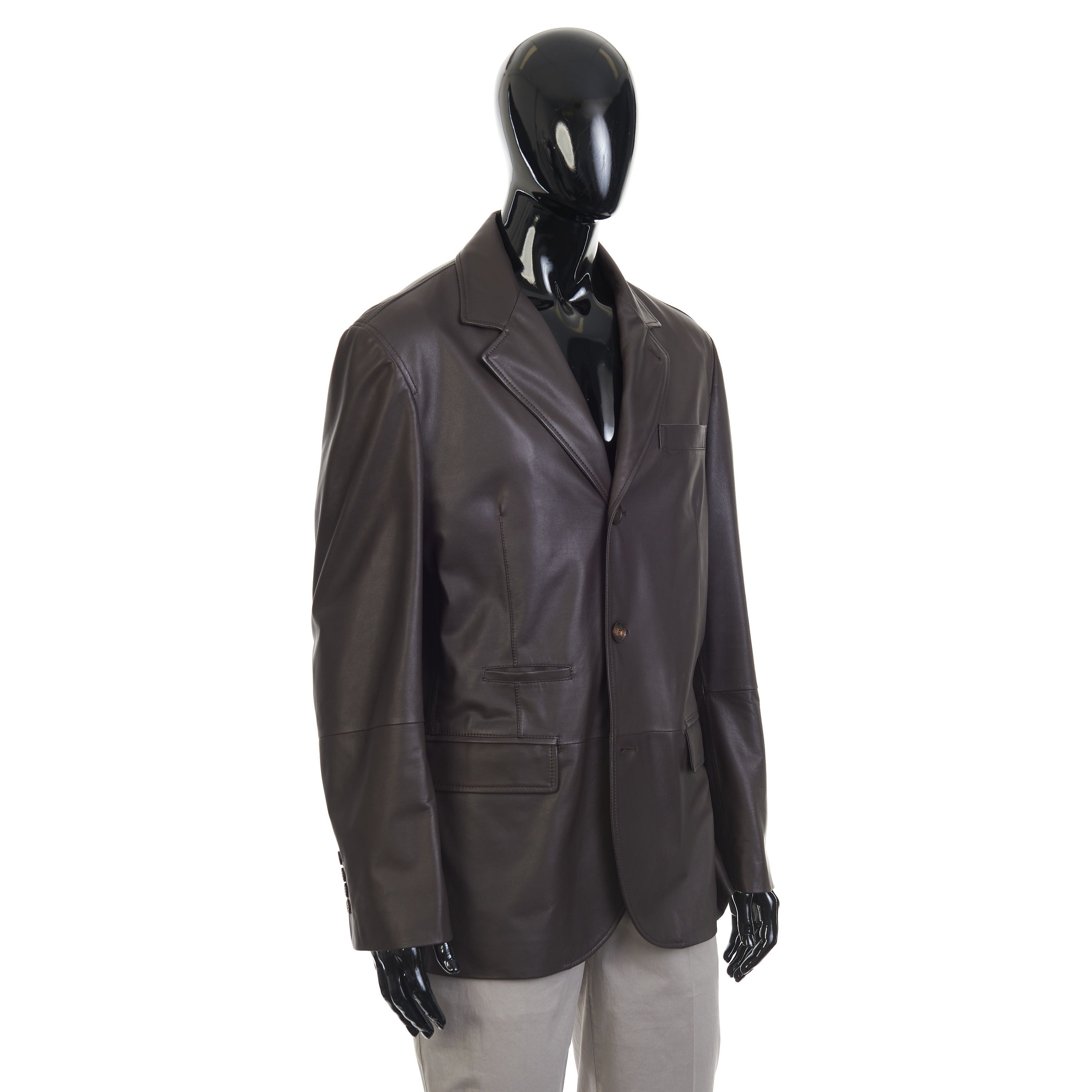 Brown Calfskin Leather Blazer Jacket Size L