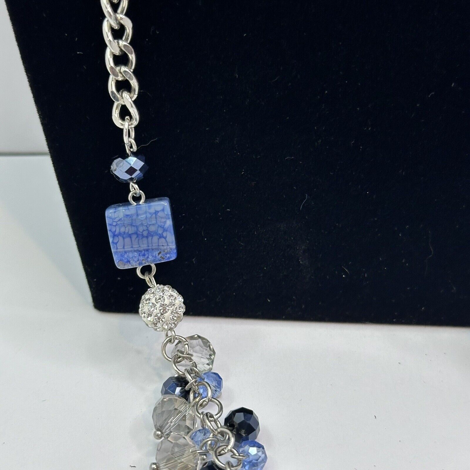 Other Long Black Clear Blue Glass Beads Silver Tone Chain Necklace Size ONE SIZE - 4 Thumbnail