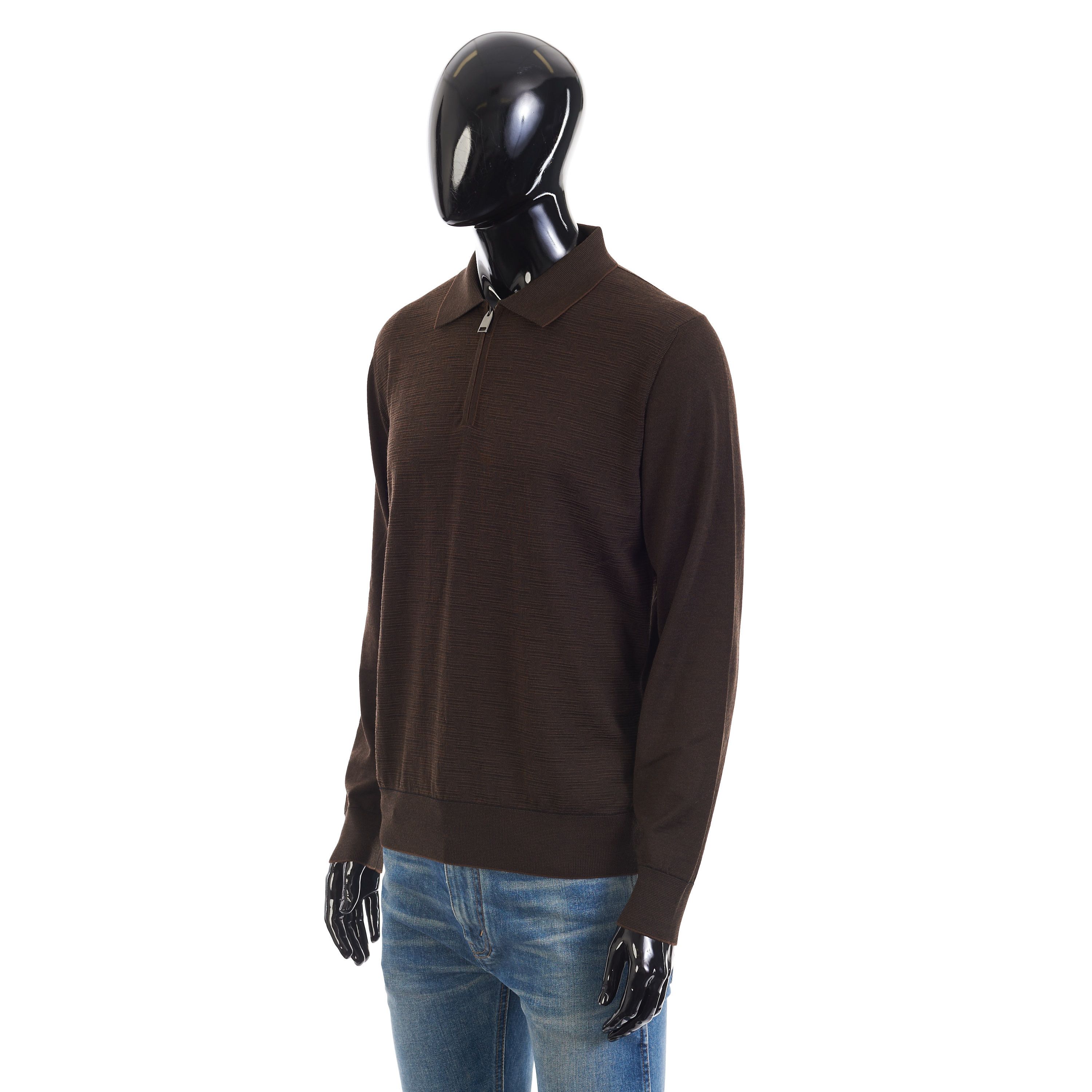 Brioni Polo Sweater With Metal Zip In Brown Wool Size US M / EU 48-50 / 2 - 3 Thumbnail