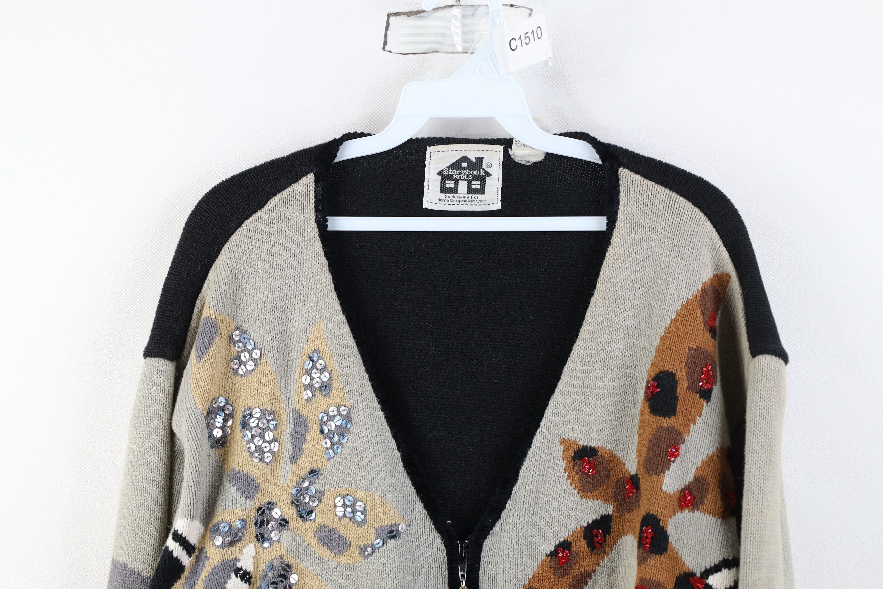 Vintage Vintage 90s Streetwear Flower Knit Zip Cardigan Sweater Size XL / US 12-14 / IT 48-50 - 2 Thumbnail
